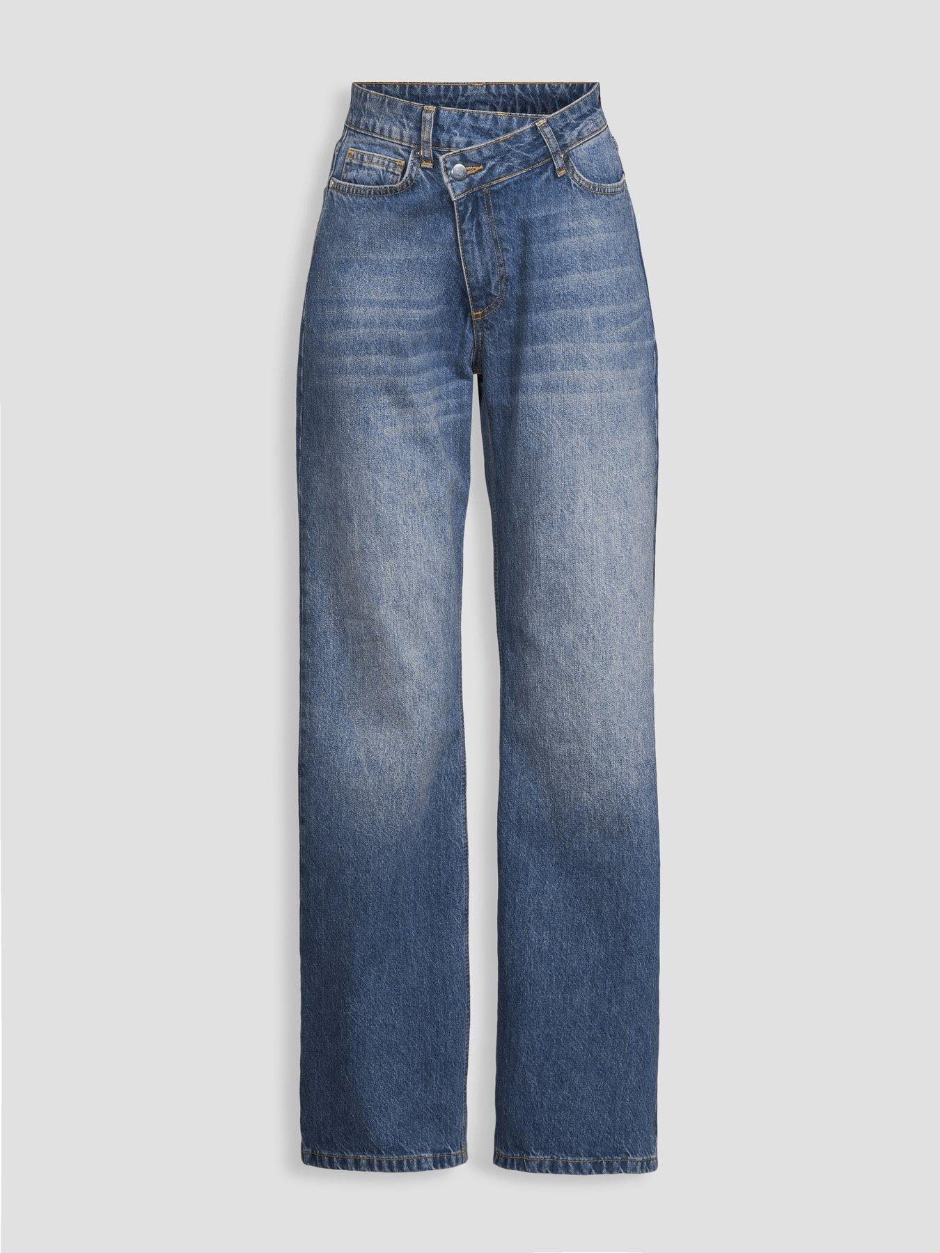 Image 7 of 7 of The Very Collection Wrap Front Slim Fit Wide Leg Jeans - Mid Wash