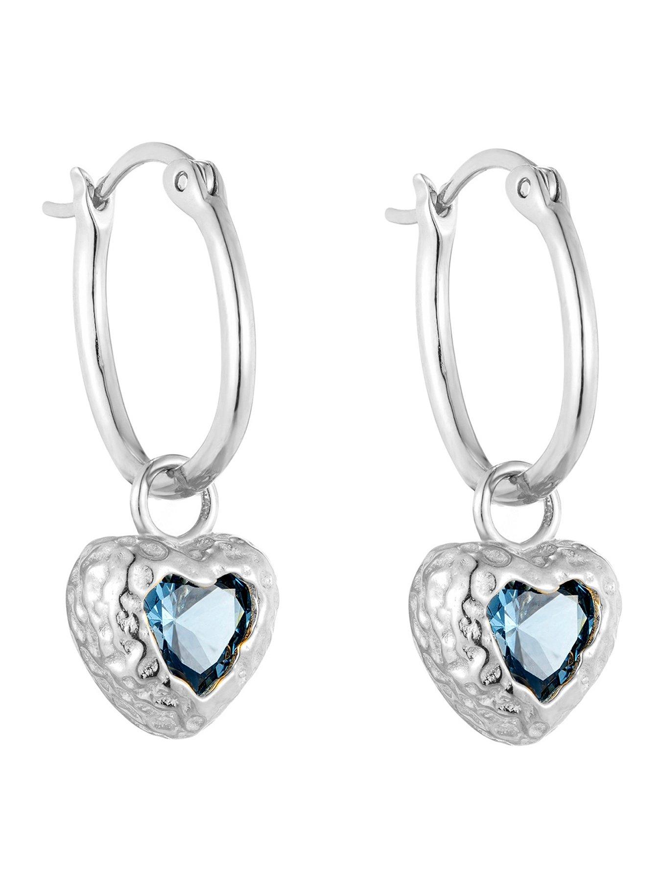 Seol + Gold Sterling Silver Aquamarine Blue Heart Hoop Earrings