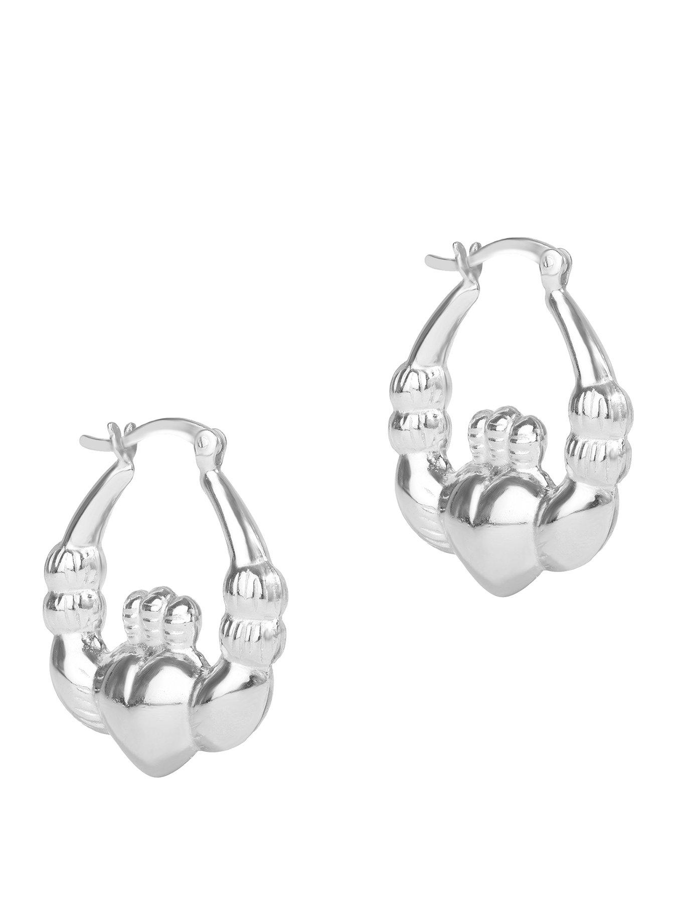 Seol + Gold Sterling Silver Large Claddagh Creole Hoops