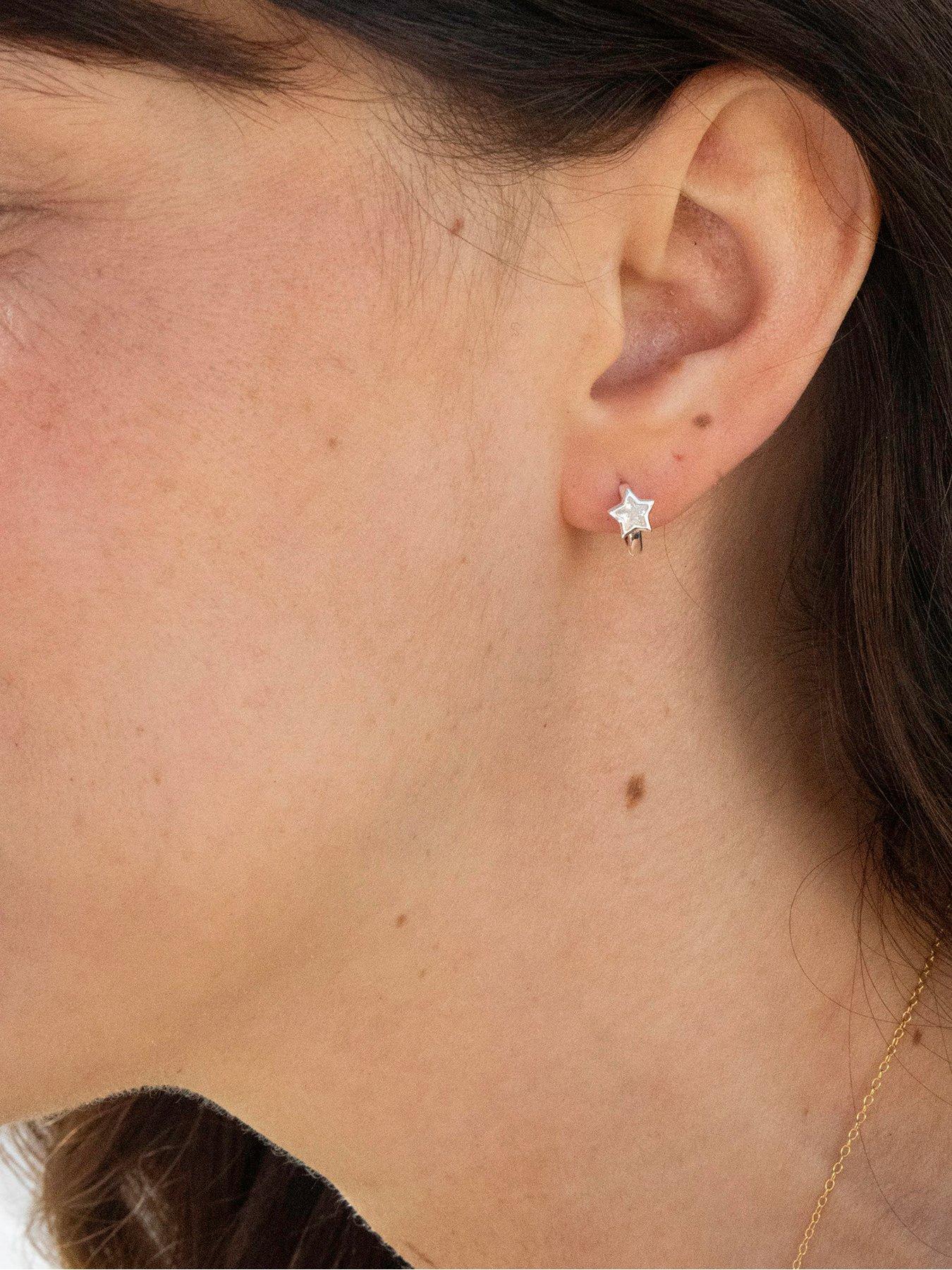 Seol + Gold Sterling Silver Tiny CZ Star Bezel Hoops