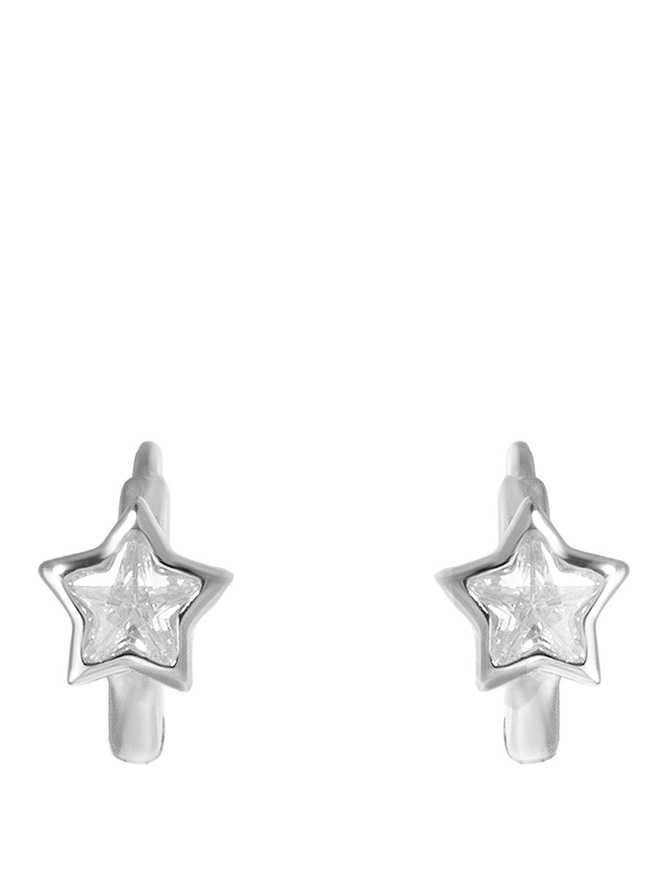Seol + Gold Sterling Silver Tiny CZ Star Bezel Hoops