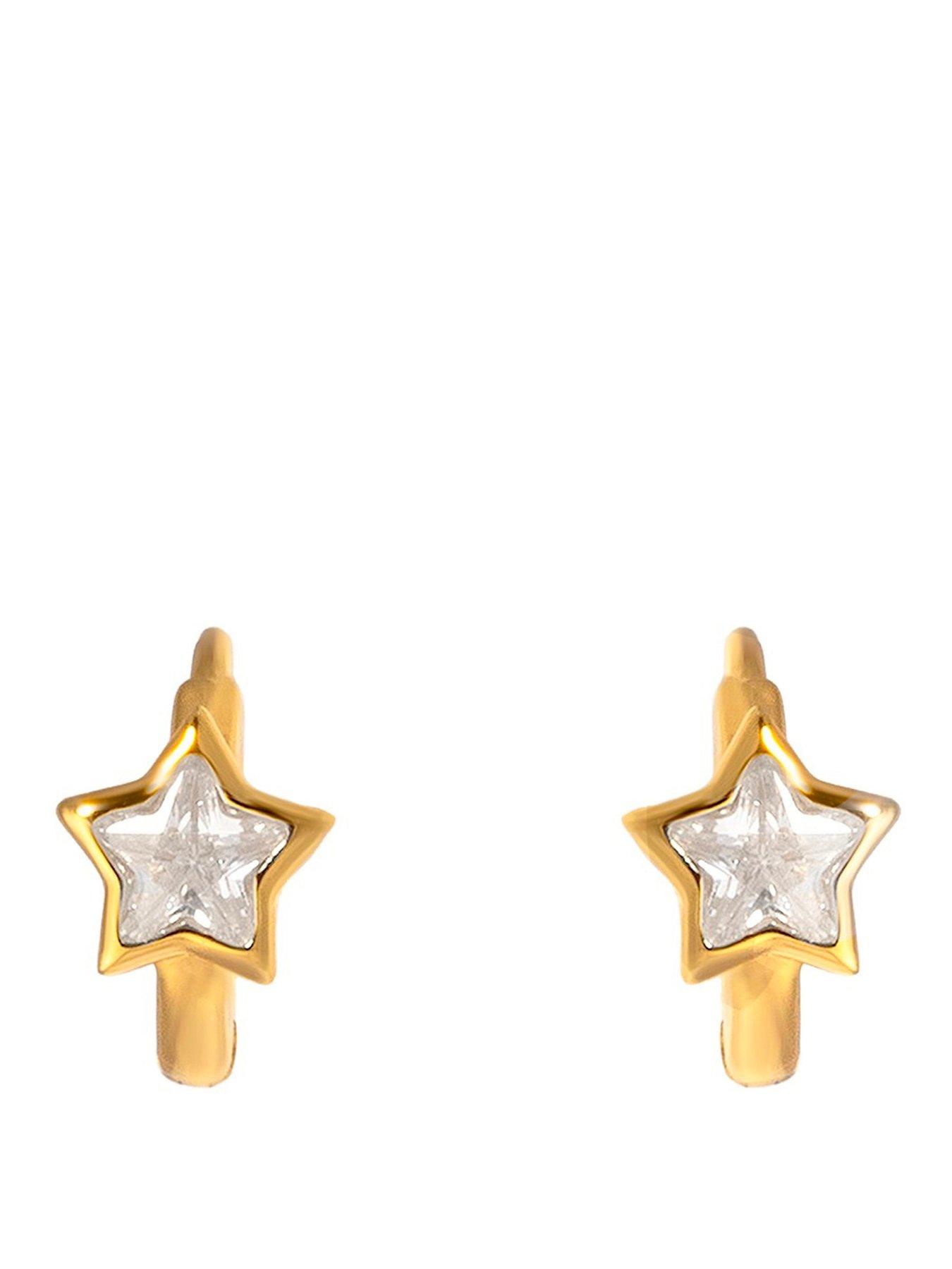 Image 1 of 4 of Seol + Gold 18ct Gold Plated CZ Star Bezel Hoops