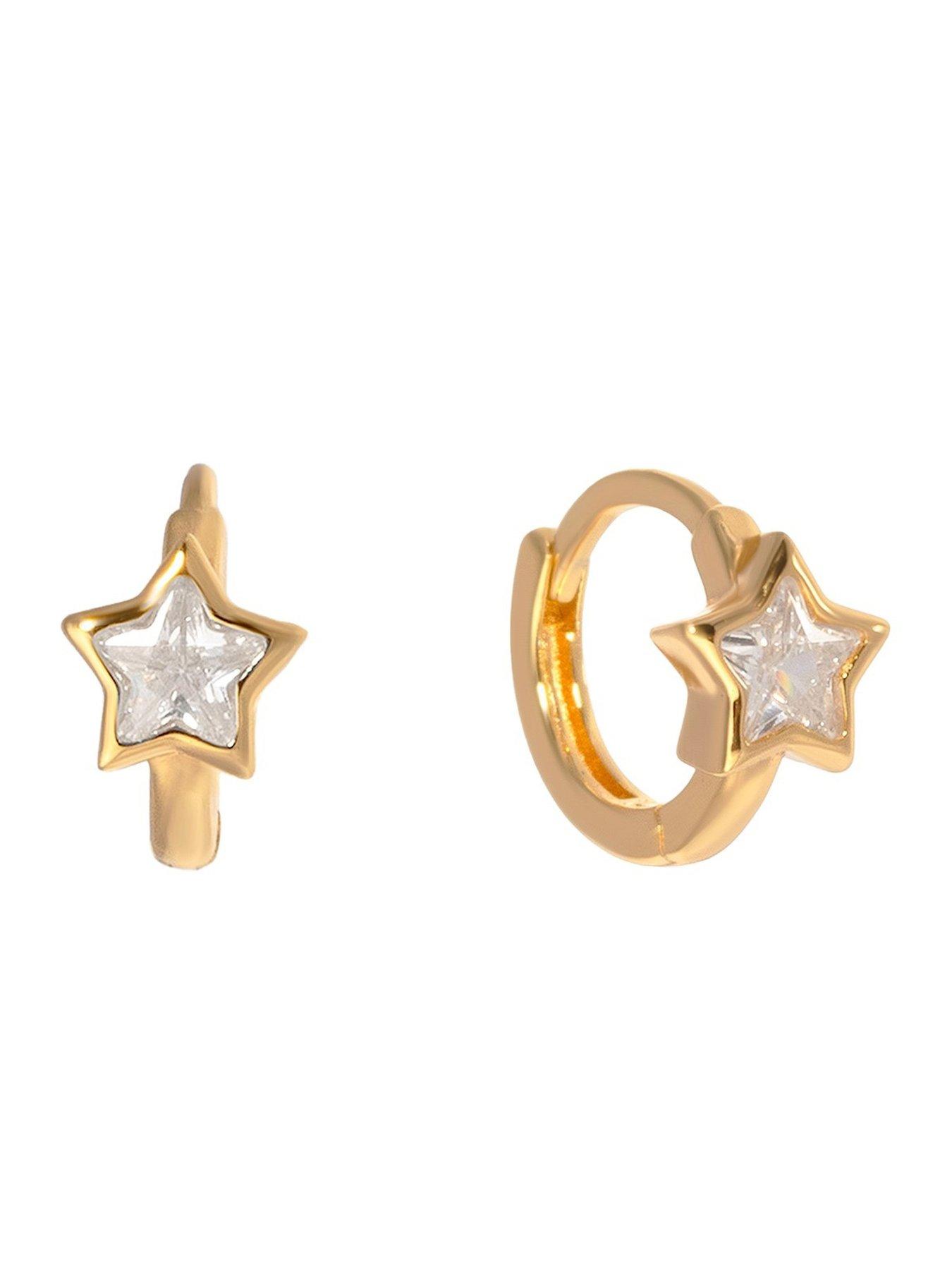 Image 3 of 4 of Seol + Gold 18ct Gold Plated CZ Star Bezel Hoops