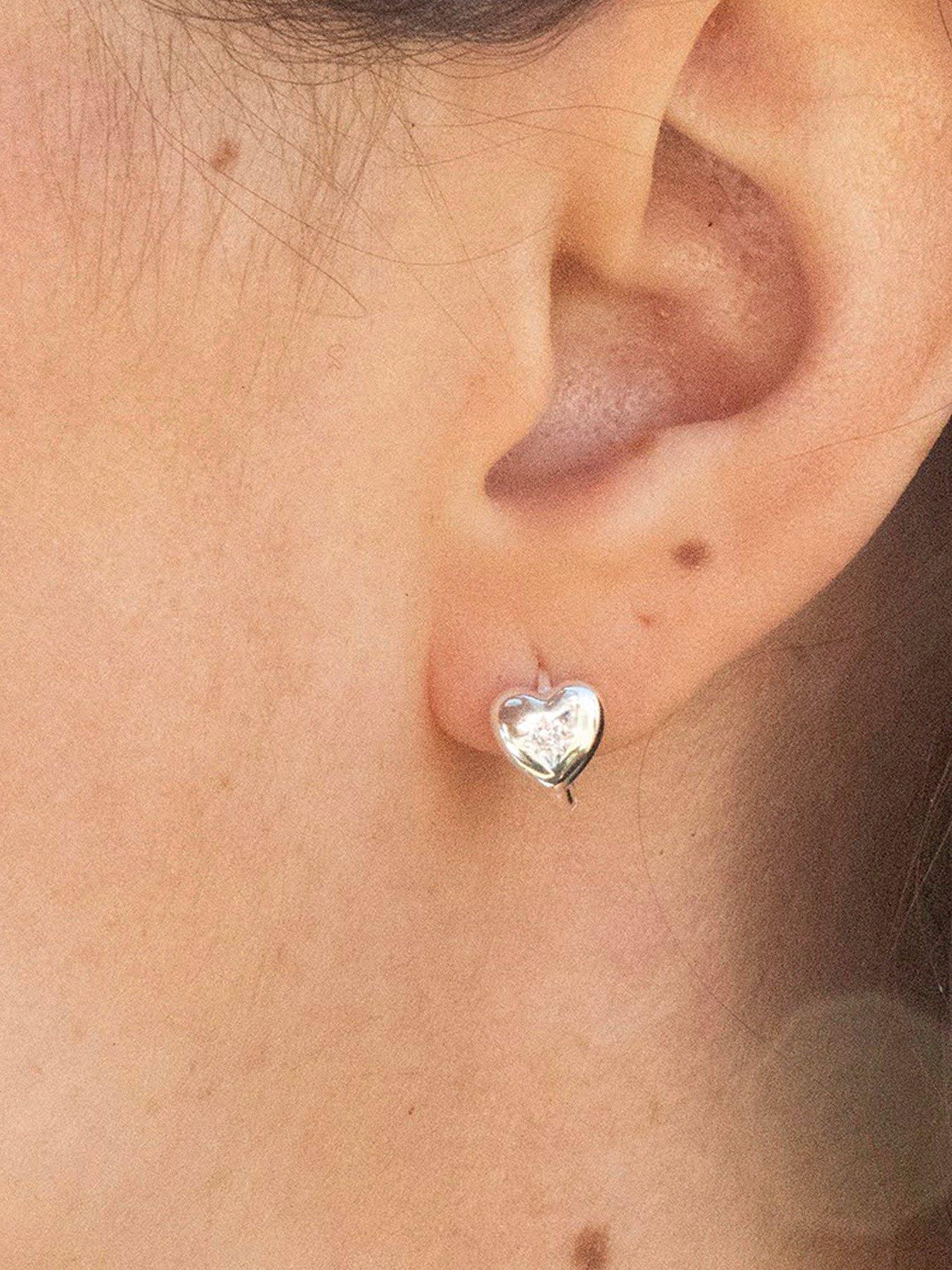 Seol + Gold Sterling Silver Starbust CZ Heart Huggie Hoops