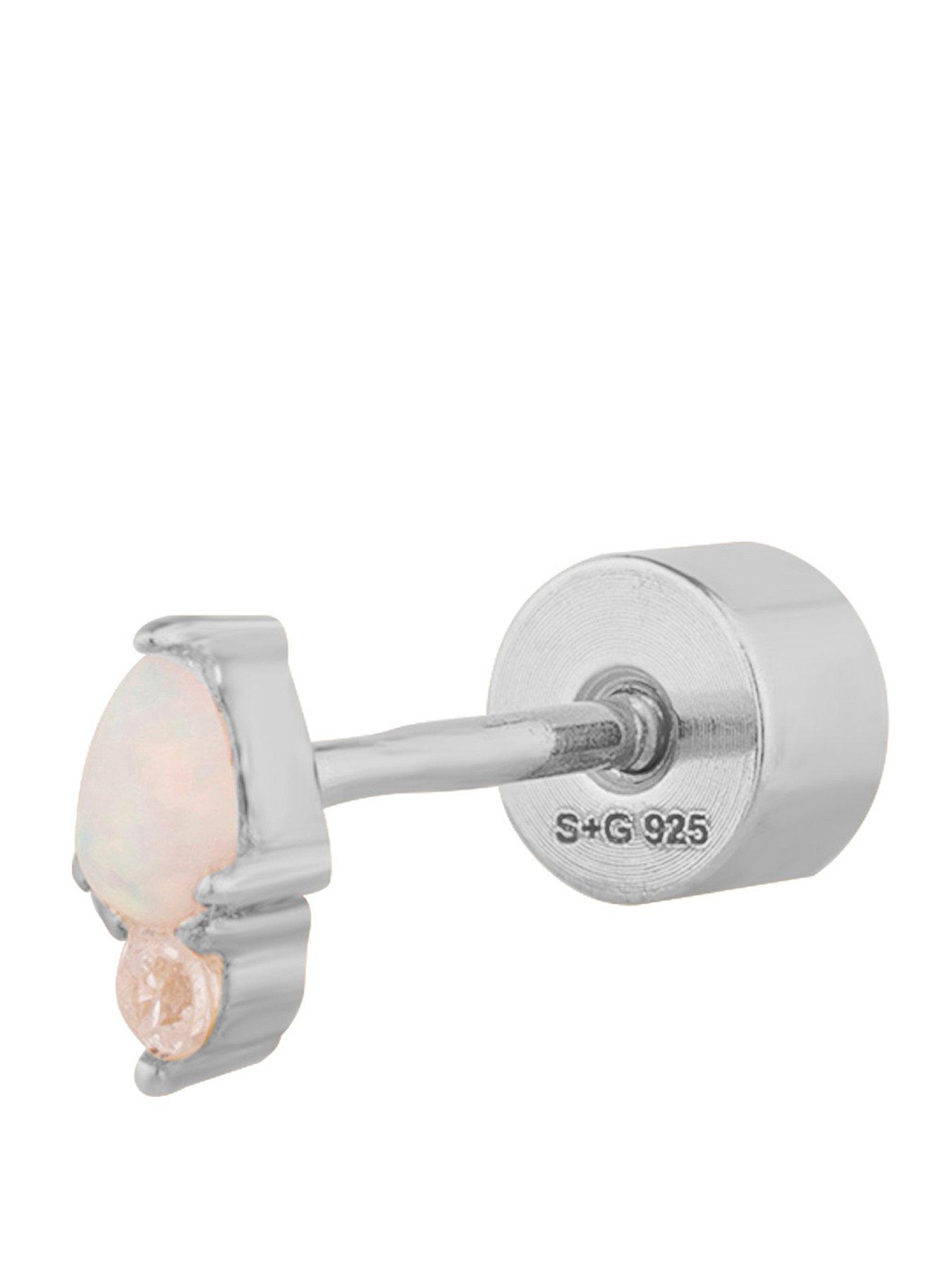 Seol + Gold Sterling Silver Opal & CZ Flatback Earring