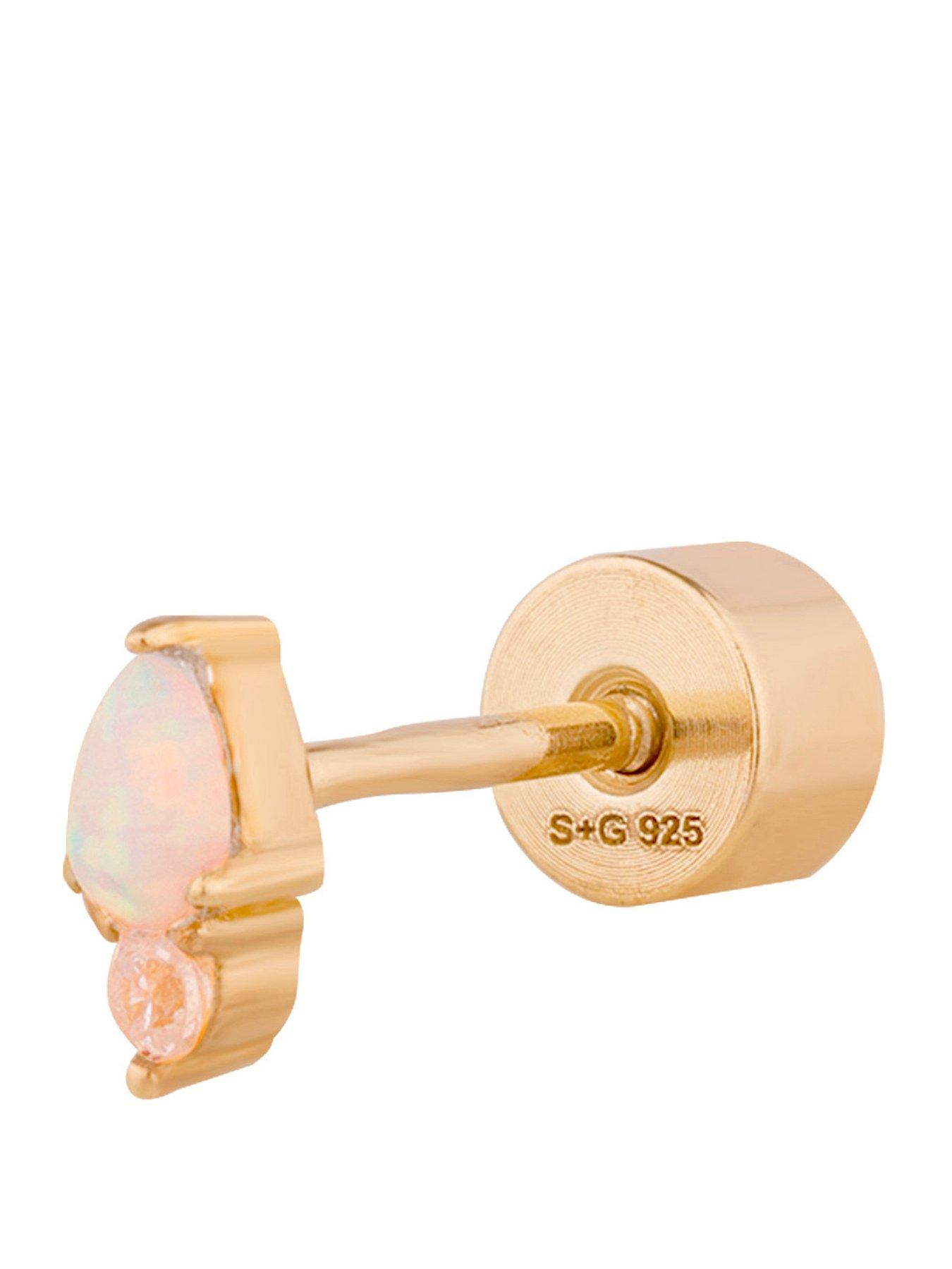 Image 2 of 4 of Seol + Gold 18ct Gold Plated Opal & CZ Flatback Earring