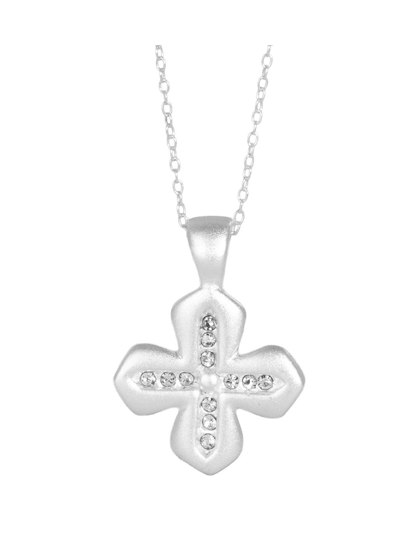 Image 1 of 4 of Seol + Gold Sterling Silver Puffed Crystal Cross Necklace