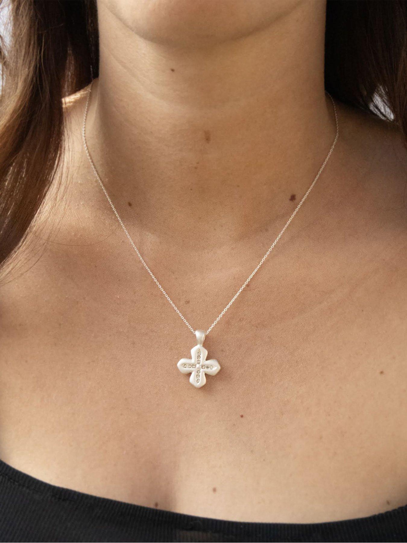 Image 2 of 4 of Seol + Gold Sterling Silver Puffed Crystal Cross Necklace