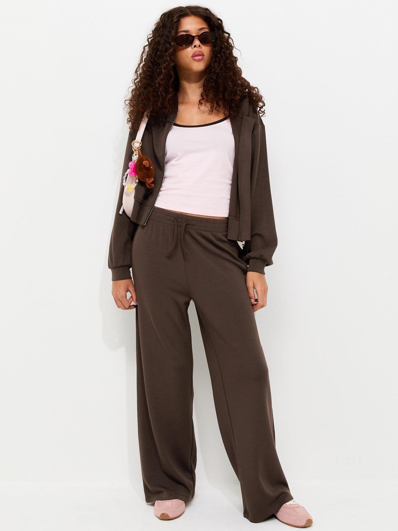 Image 1 of 5 of New Look 915 Girls Dark Brown Soft Touch Wide Leg Joggers