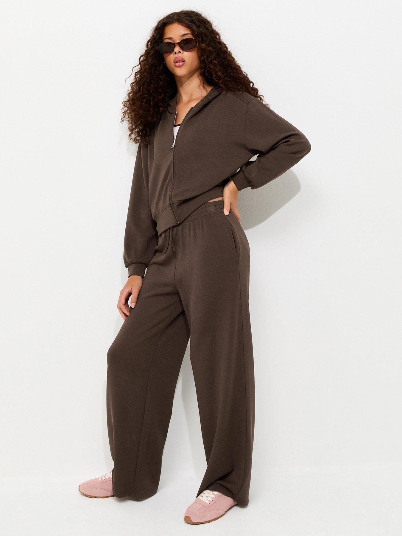 Image 3 of 5 of New Look 915 Girls Dark Brown Soft Touch Wide Leg Joggers