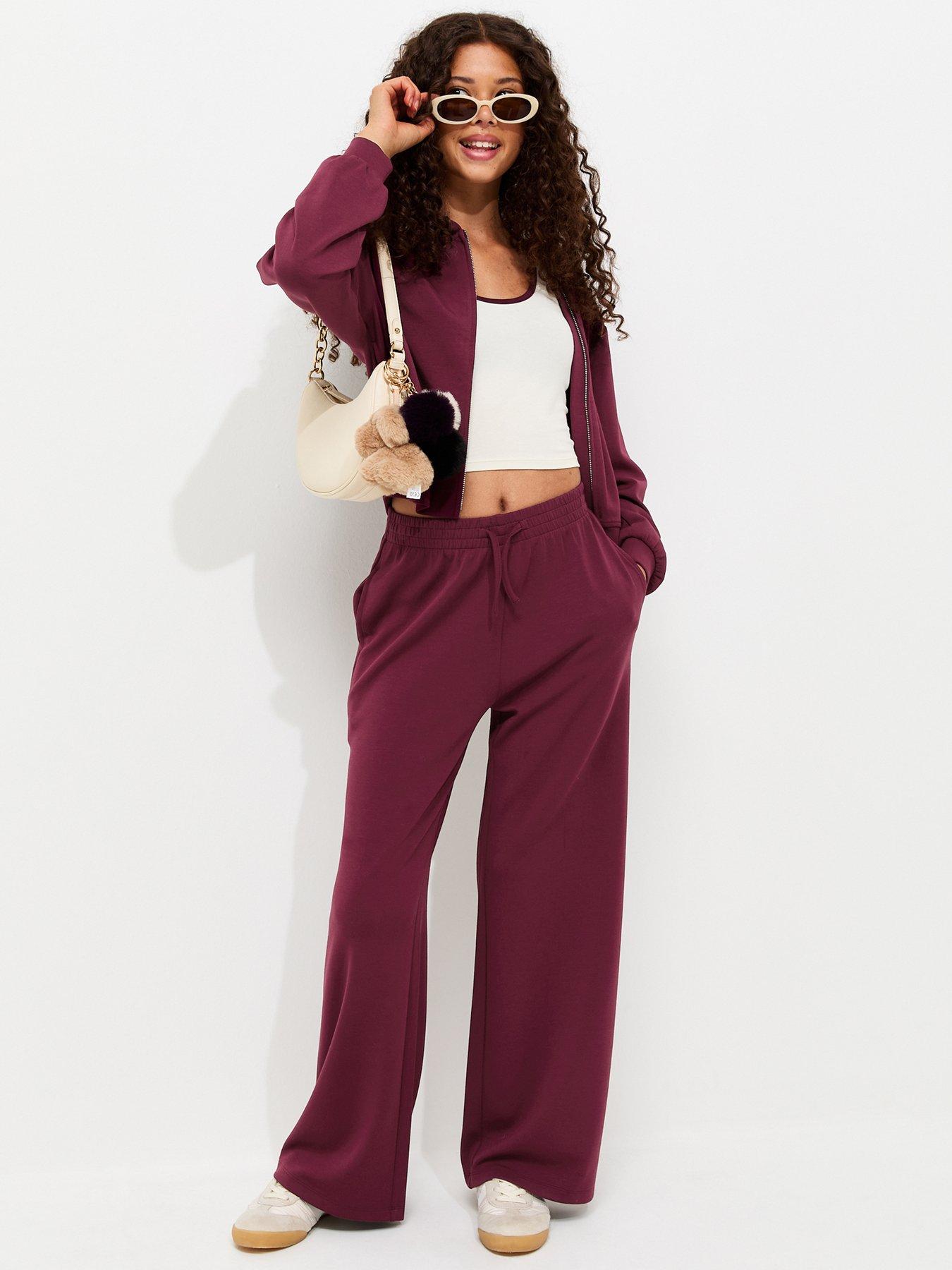 New Look 915 Girls Dark Burgundy Soft Touch Wide Leg Joggers