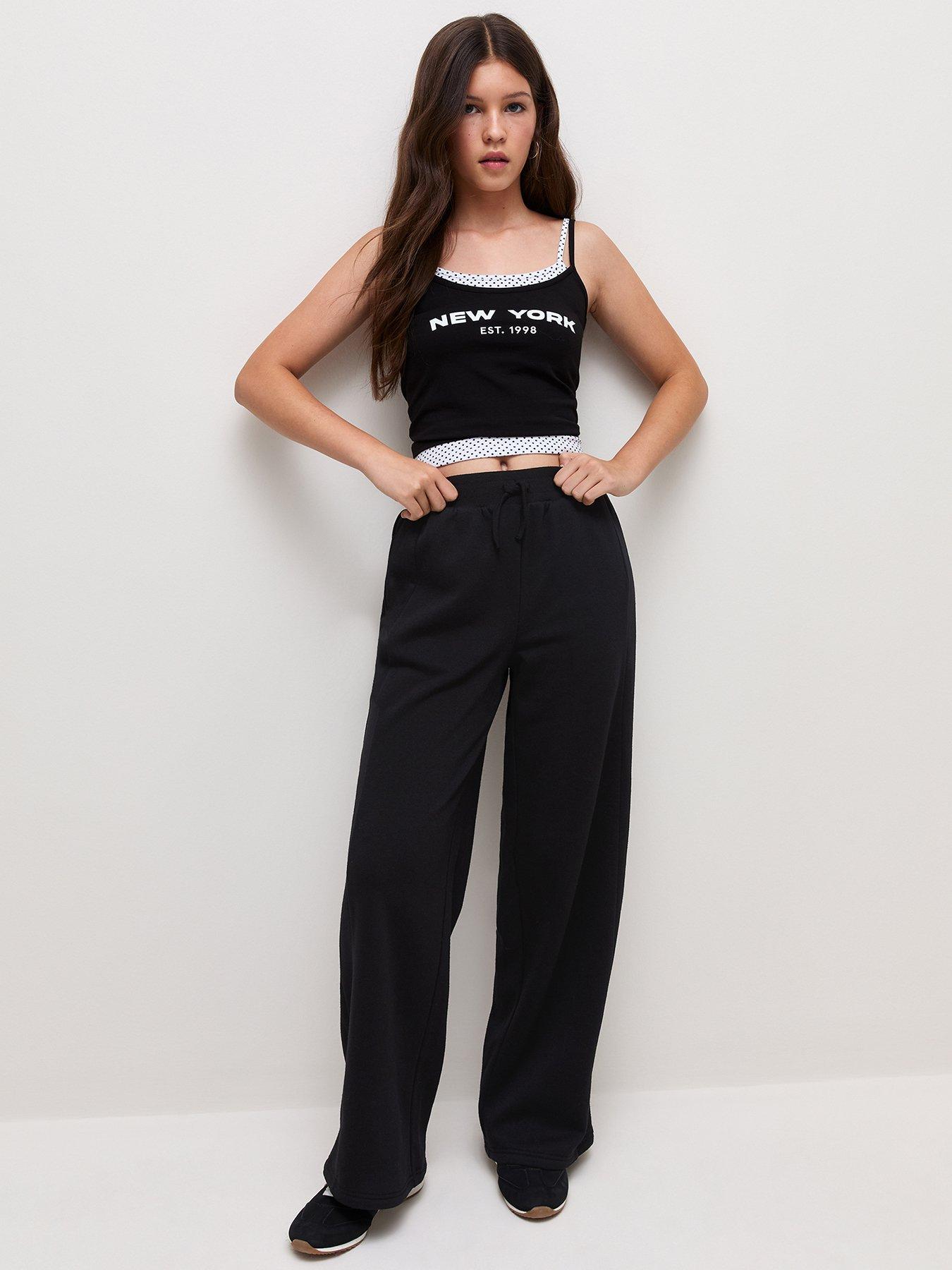Image 1 of 6 of New Look 915 Girls Black Cotton Rich Wide Leg Joggers
