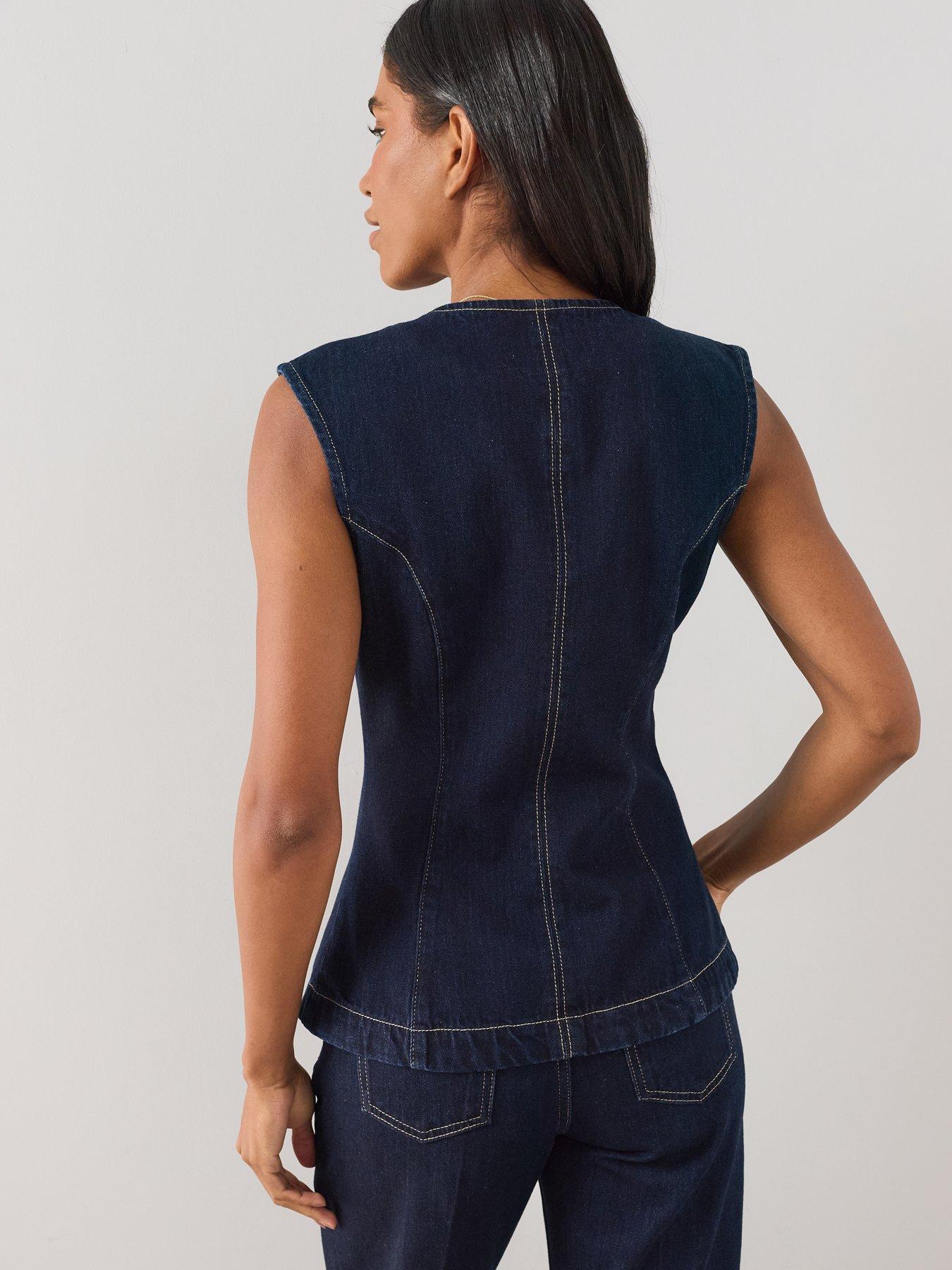 Image 2 of 6 of The Very Collection Seam Details Longline Co-Ord Wasitcoat - Dark Wash