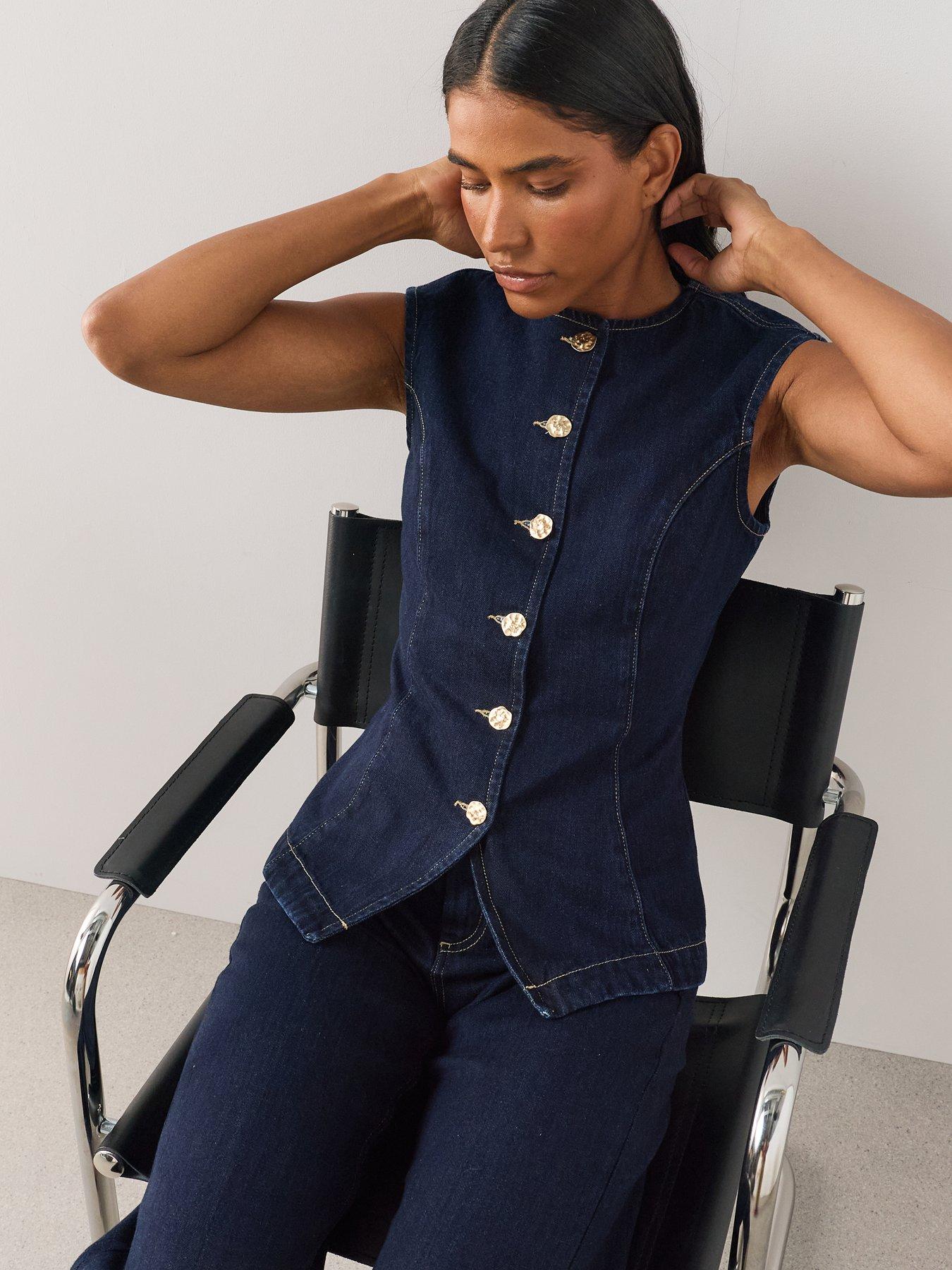 Image 4 of 6 of The Very Collection Seam Details Longline Co-Ord Wasitcoat - Dark Wash