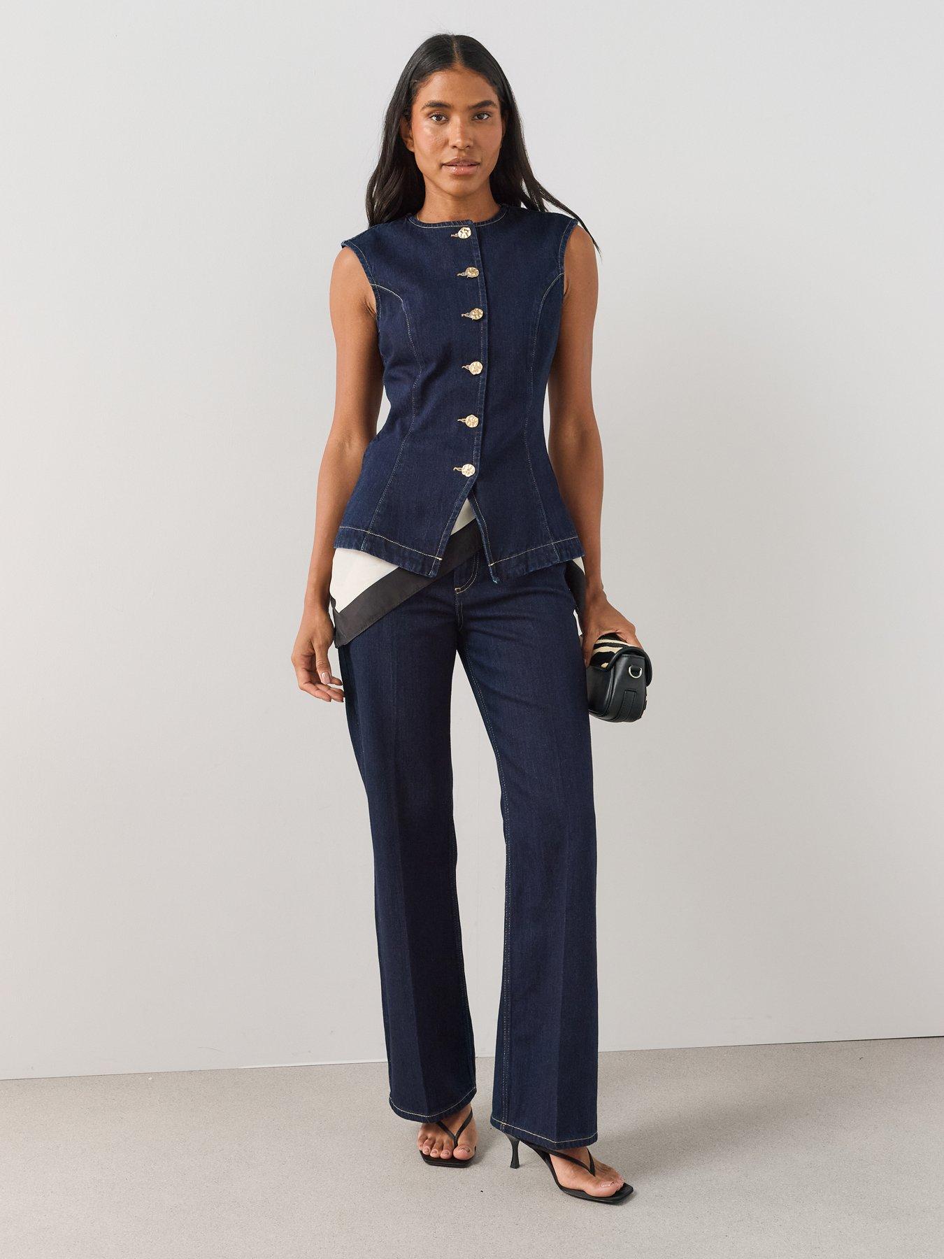 Image 5 of 6 of The Very Collection Seam Details Longline Co-Ord Wasitcoat - Dark Wash