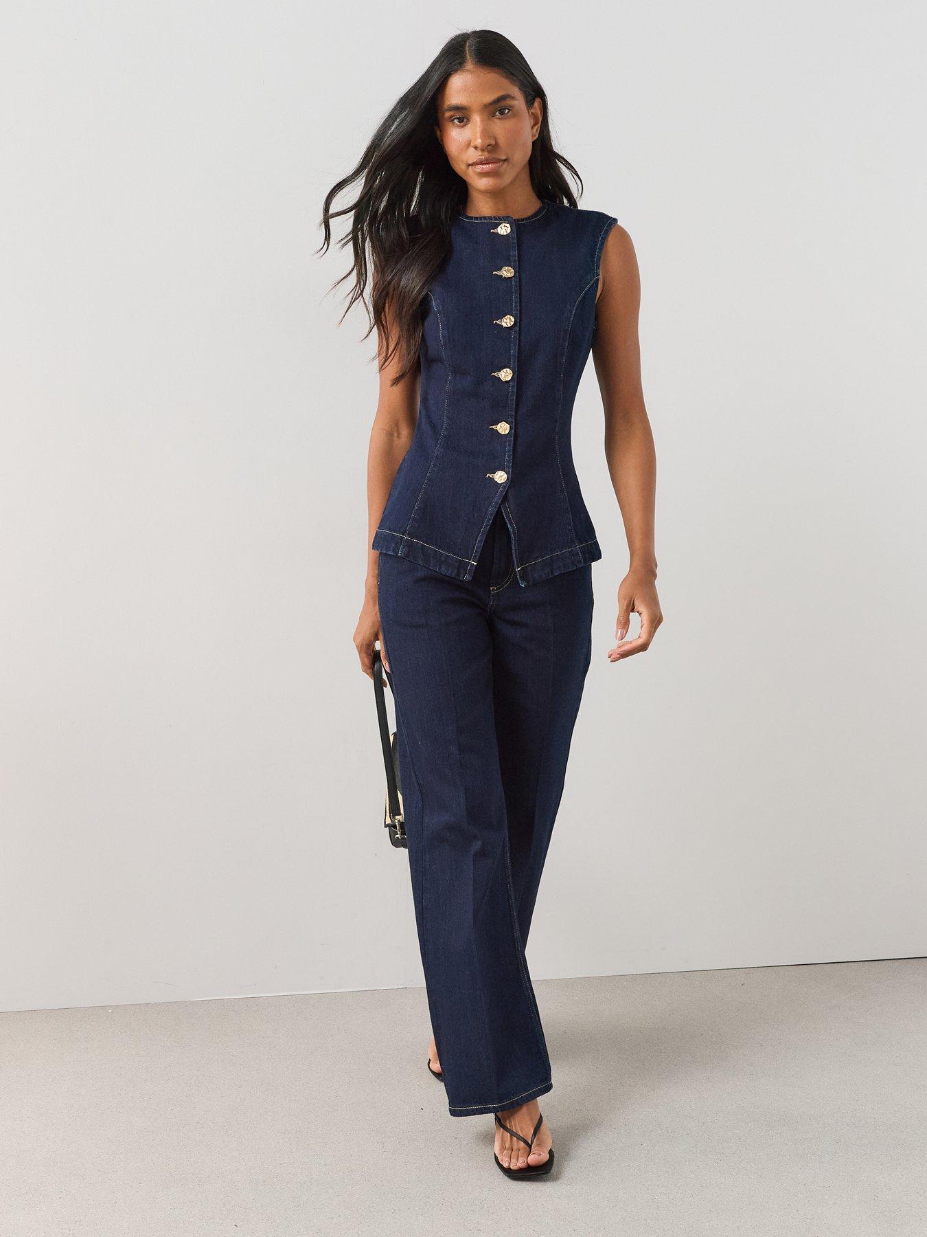 The Very Collection Crease Front Slim Wide Co-Ord Jeans - Dark Wash