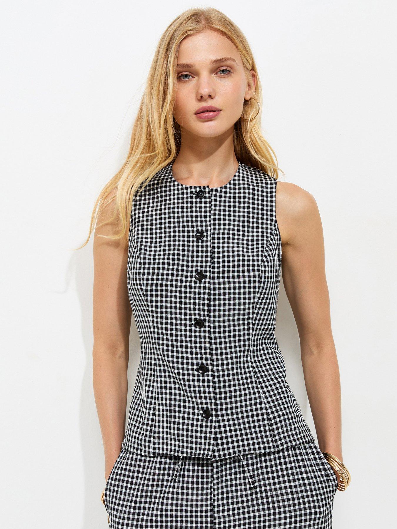 New Look Black Gingham Print Button Front Waistcoat