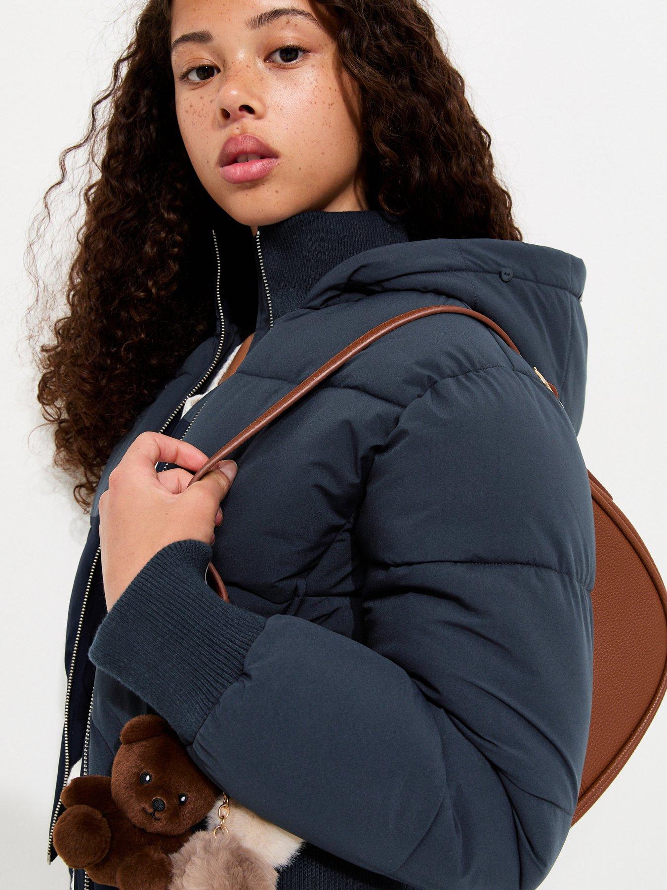 Image 5 of 7 of New Look 915 Girls Faux Fur Hood Ribbed Cuffs Puffer Jacket - Navy