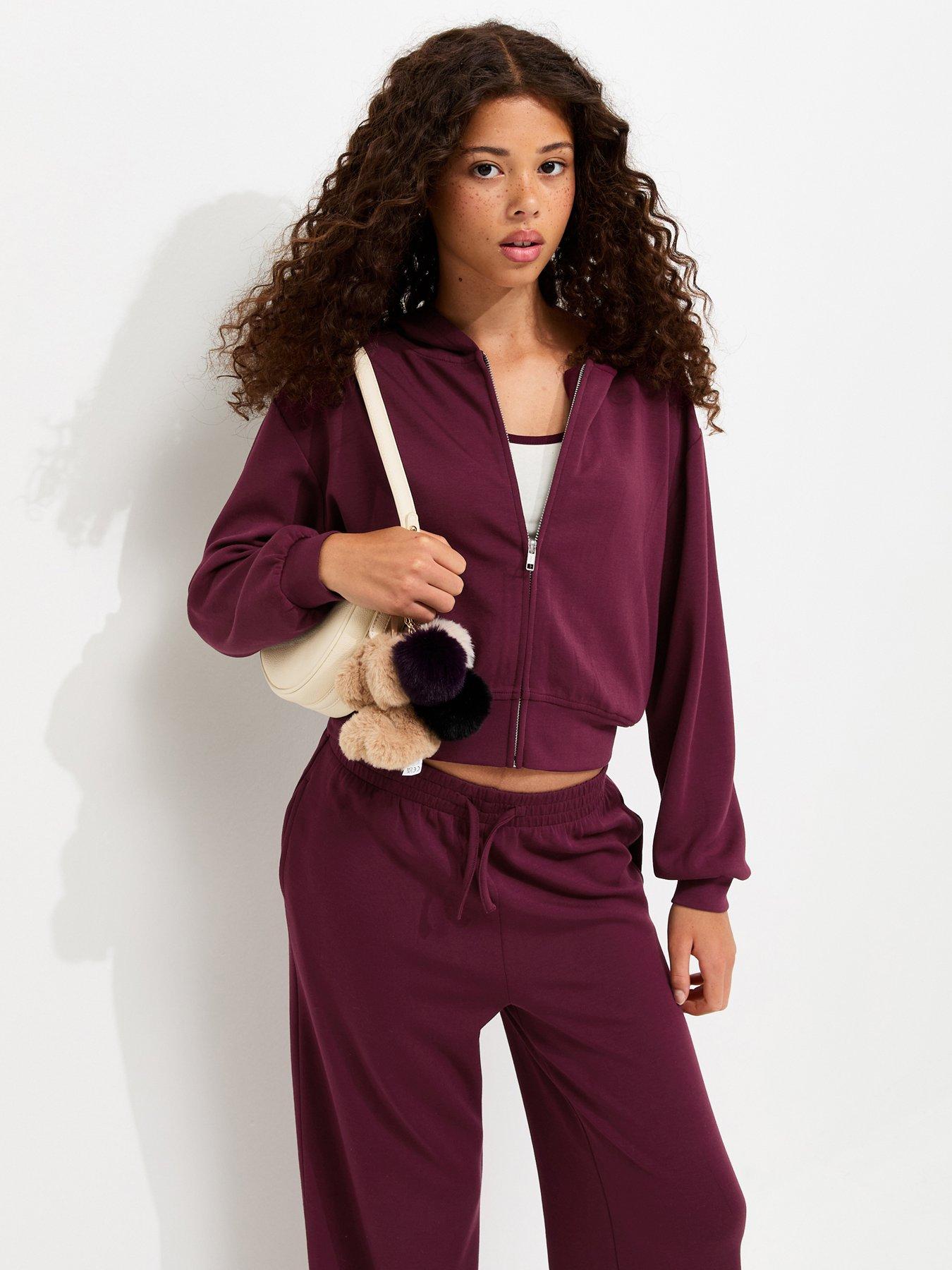 Image 1 of 6 of New Look 915 Girls Zip Front Soft Touch Hoodie - Dark Red