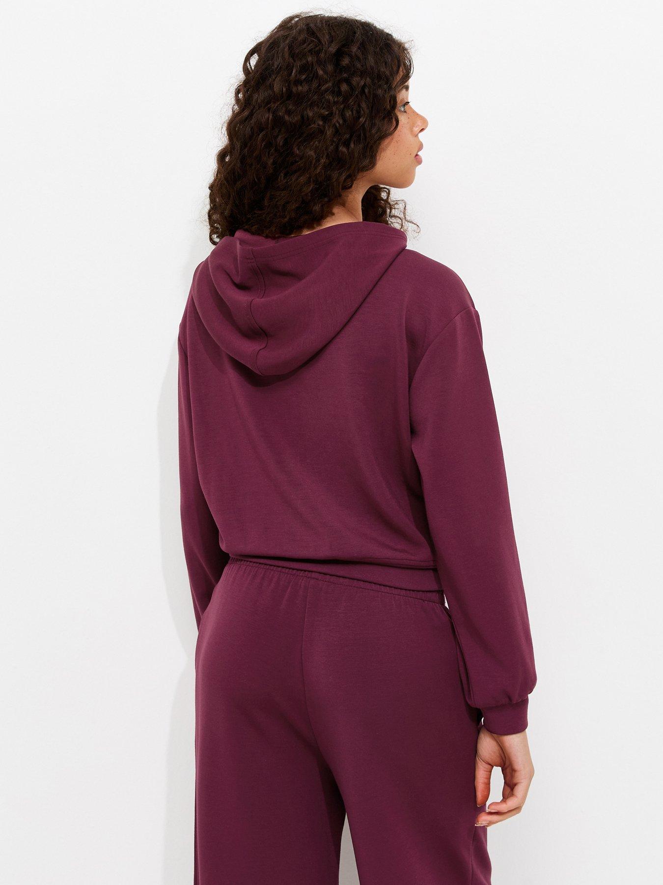 Image 2 of 6 of New Look 915 Girls Zip Front Soft Touch Hoodie - Dark Red