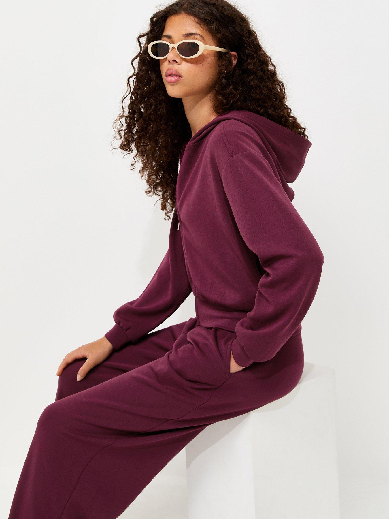 Image 3 of 6 of New Look 915 Girls Zip Front Soft Touch Hoodie - Dark Red