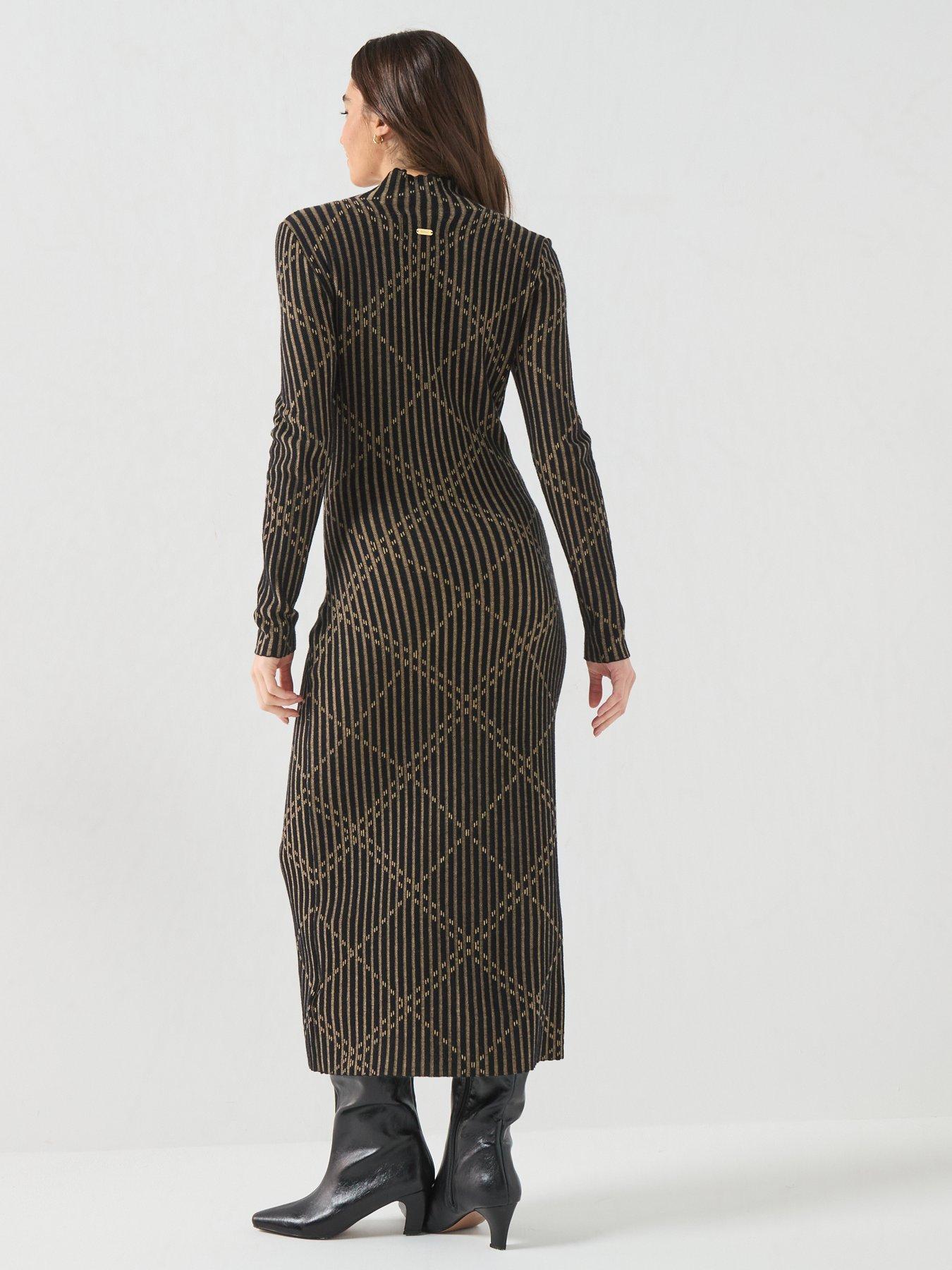 Image 2 of 6 of Barbour Womens Midi High Neck Stripe Jumper Dress - Black