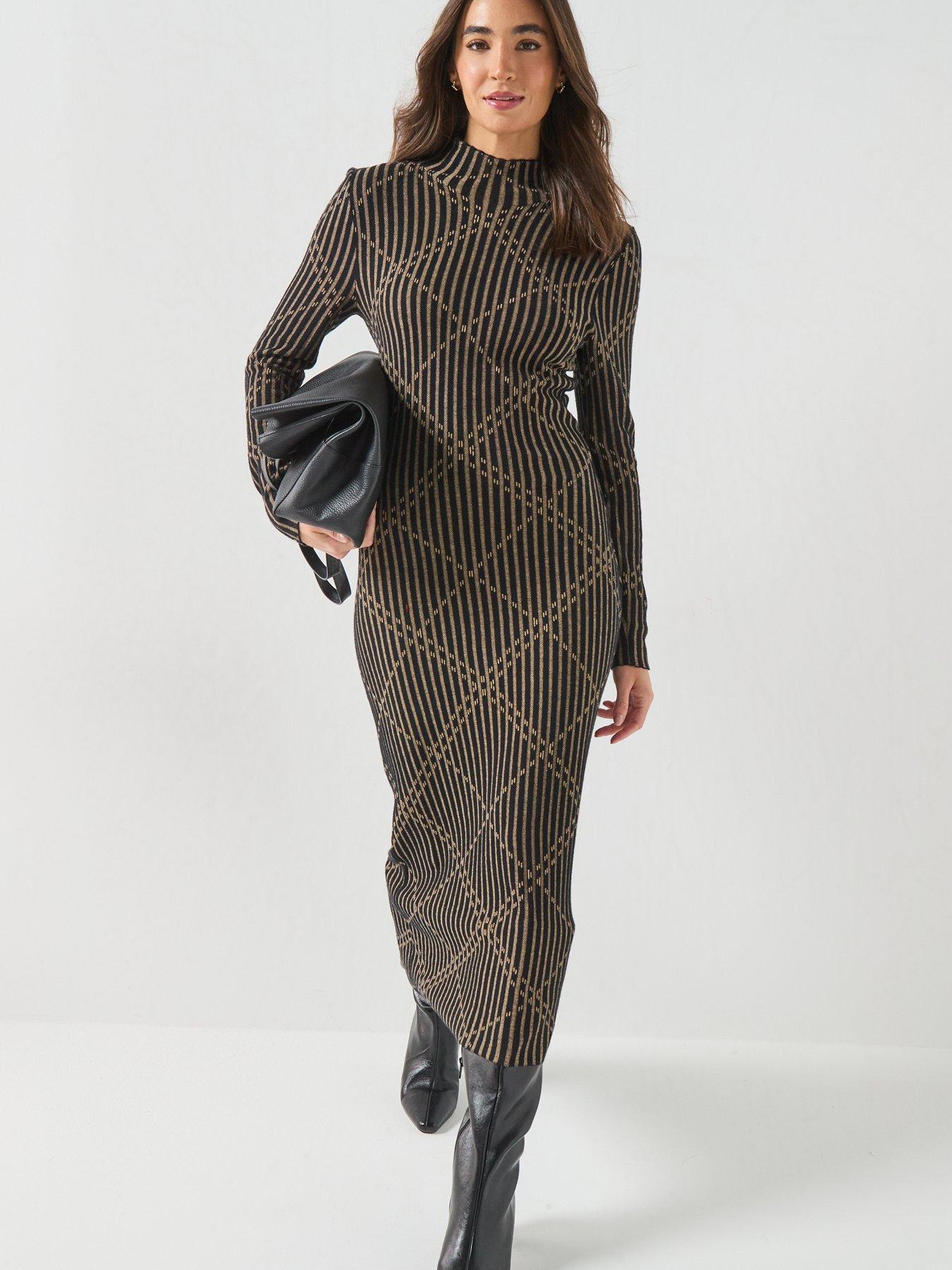 Image 3 of 6 of Barbour Womens Midi High Neck Stripe Jumper Dress - Black