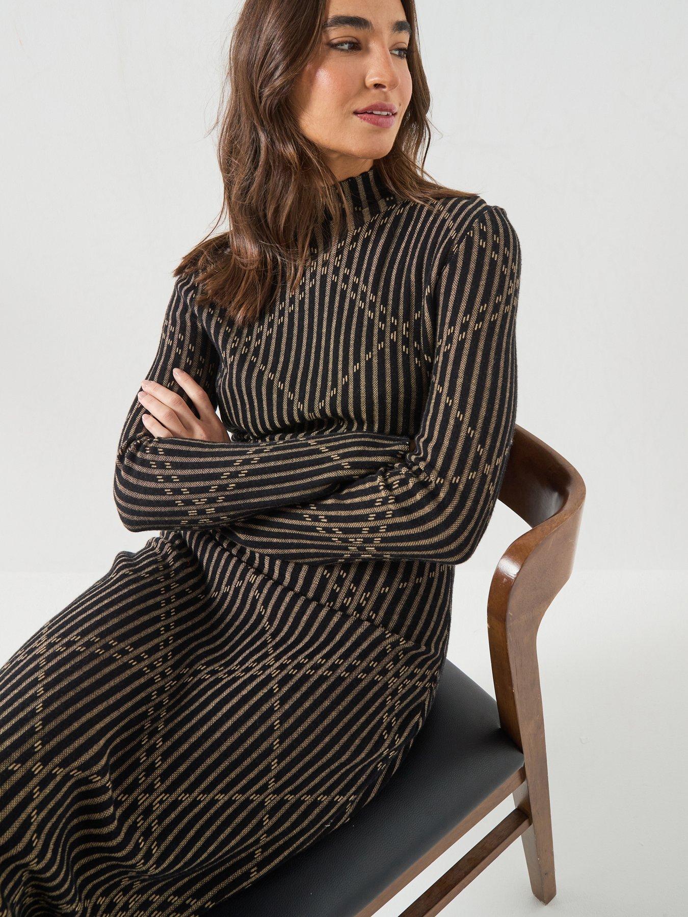 Image 4 of 6 of Barbour Womens Midi High Neck Stripe Jumper Dress - Black