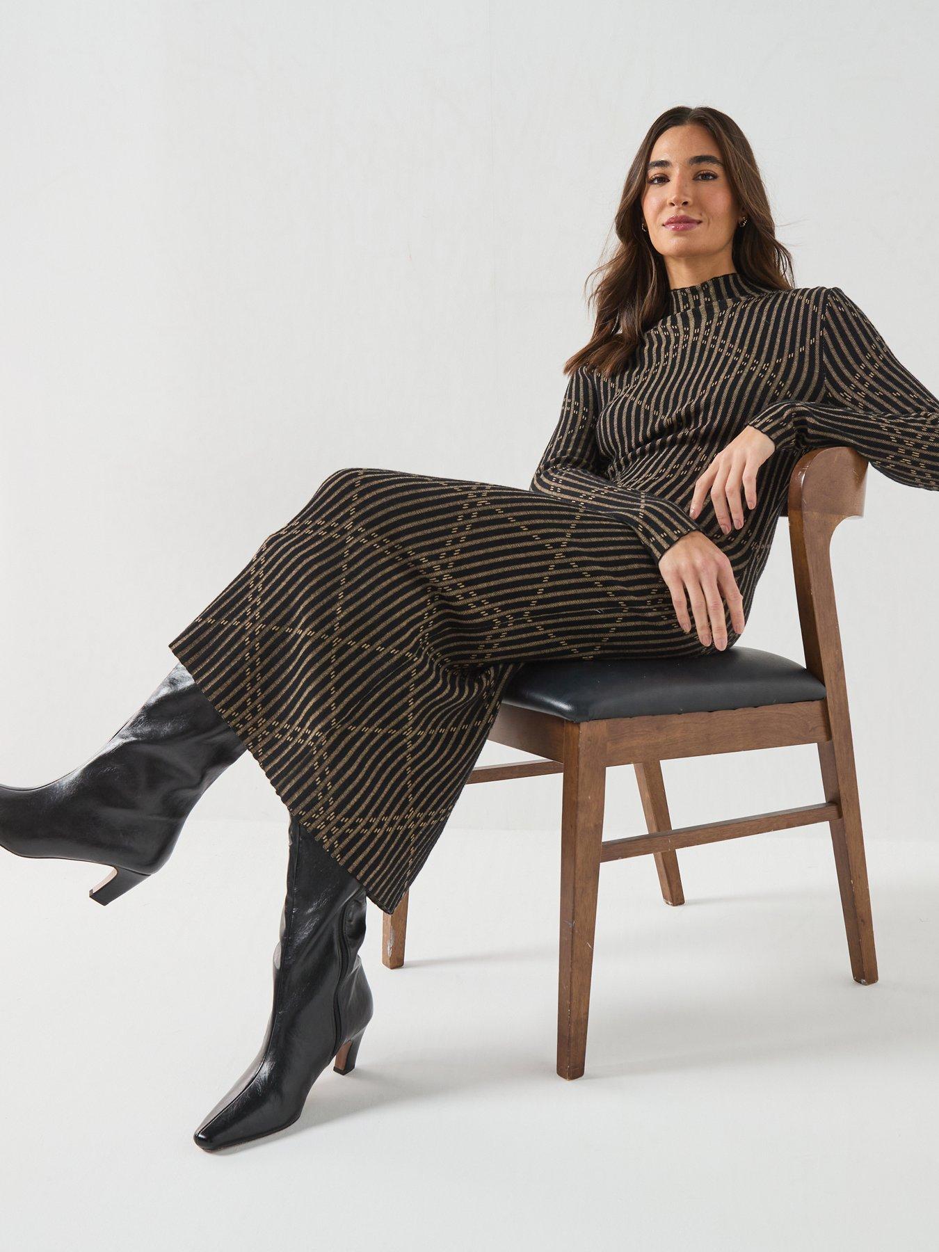 Image 5 of 6 of Barbour Womens Midi High Neck Stripe Jumper Dress - Black