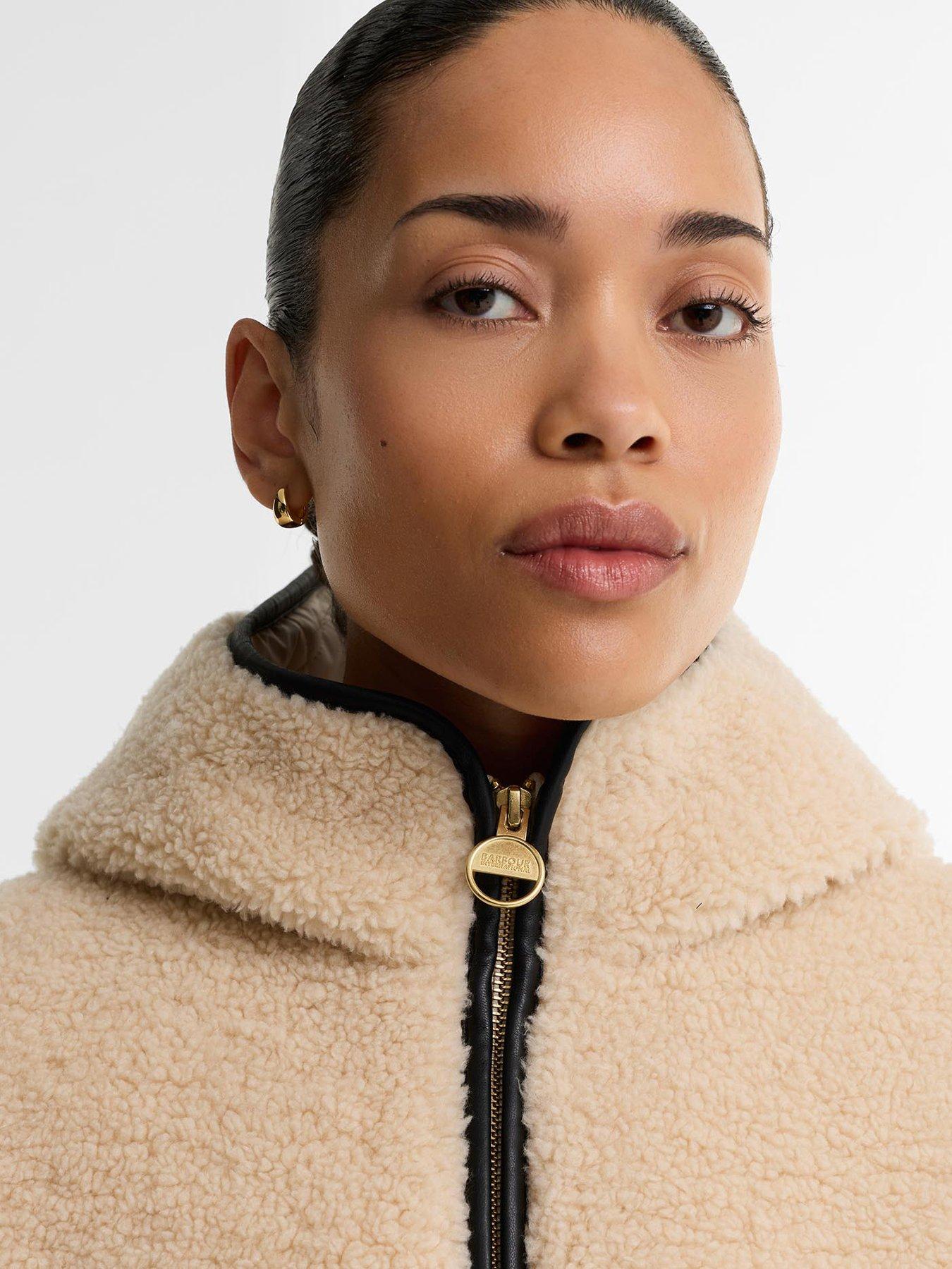 Image 4 of 5 of Barbour International Womens Ramona Sherpa Fleece Quilted Casual Jacket - Black
