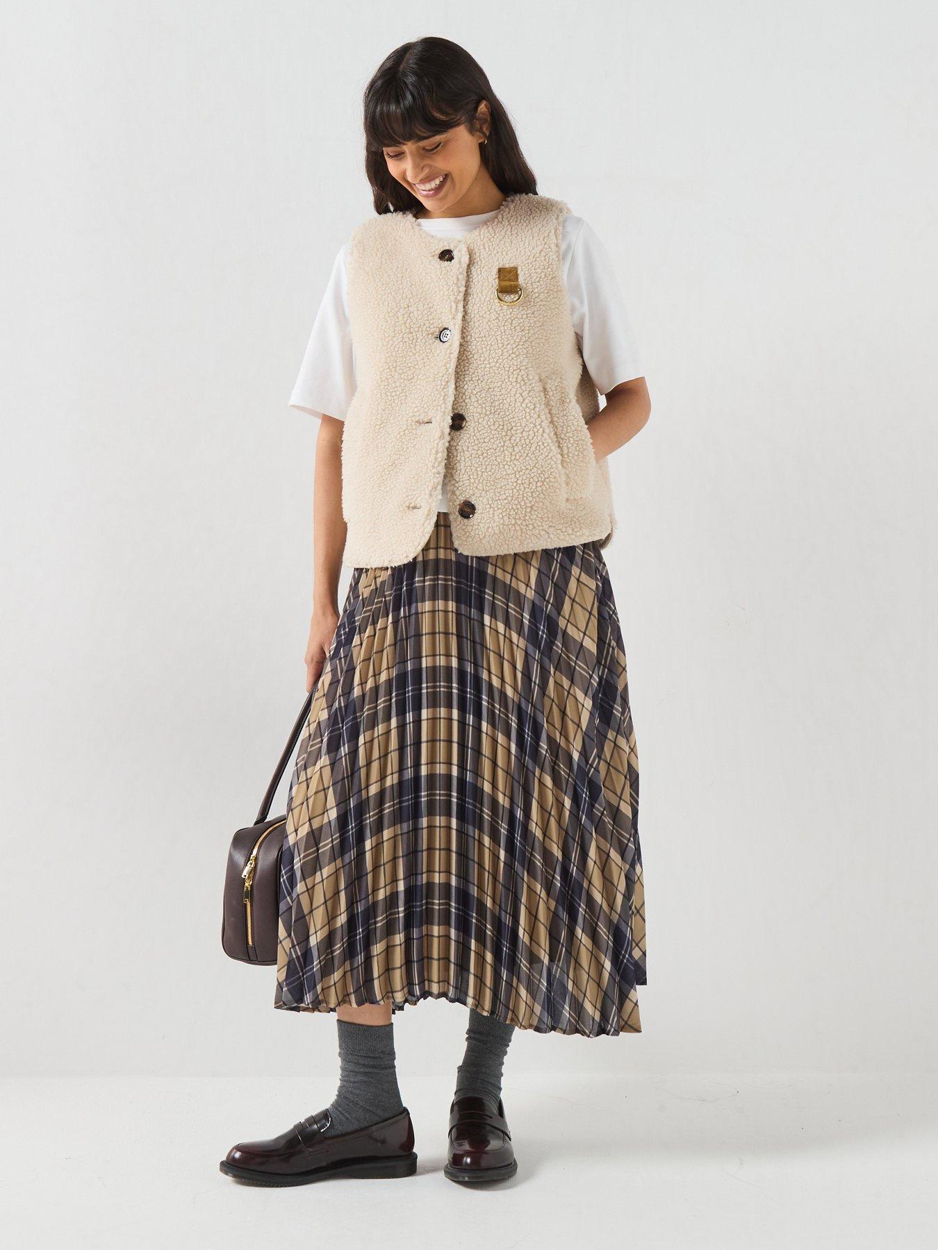 Image 3 of 6 of Barbour Ria Tartan Midi Skirt - Brown