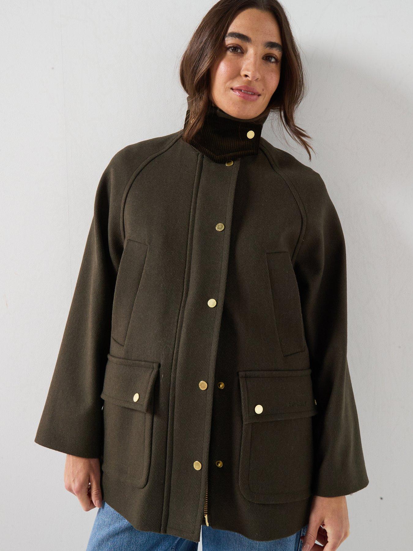 Image 1 of 6 of Barbour Womens Bedale Funnel Neck Wool-Rich Coat - Green