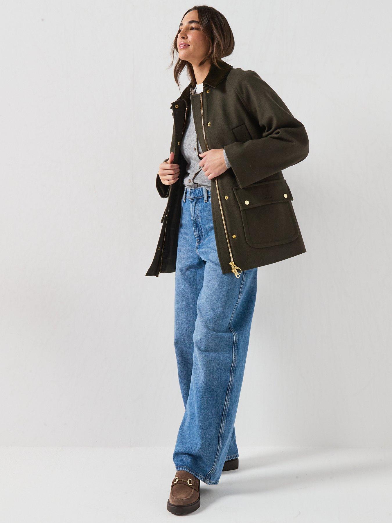 Image 3 of 6 of Barbour Womens Bedale Funnel Neck Wool-Rich Coat - Green