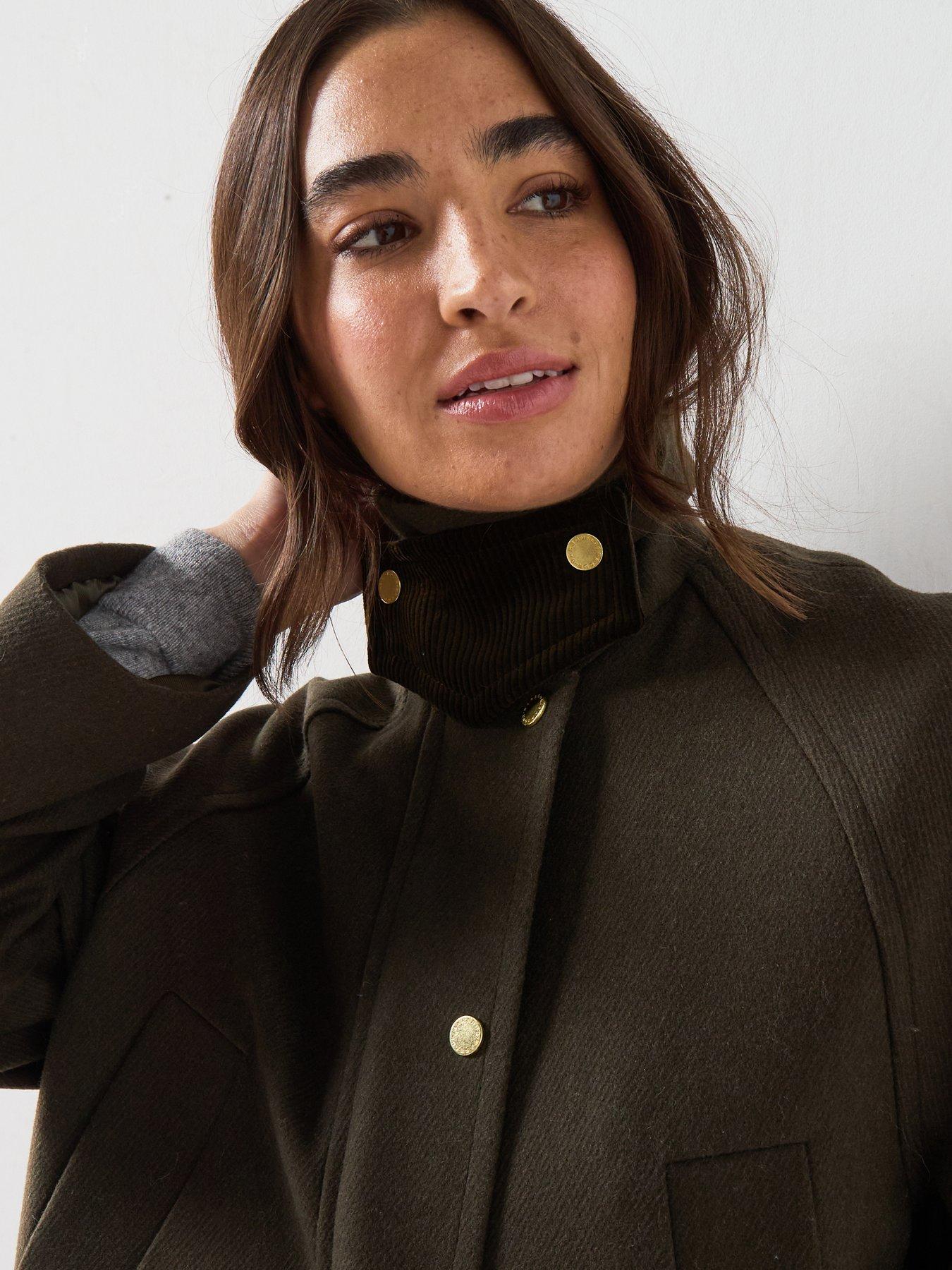 Image 4 of 6 of Barbour Womens Bedale Funnel Neck Wool-Rich Coat - Green