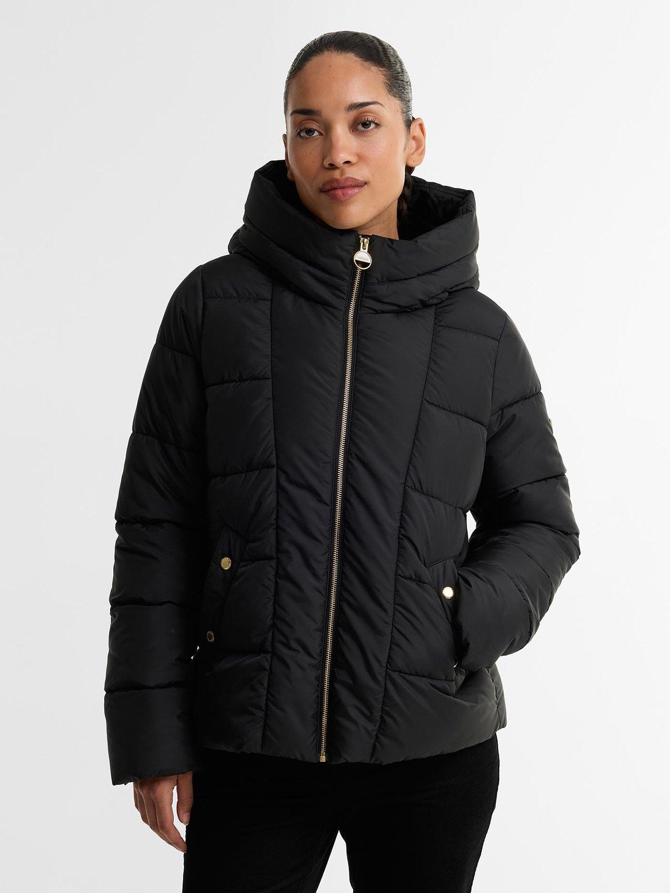Image 1 of 5 of Barbour International Womens Brantley Quilted Hooded Funnel Neck Jacket - Black