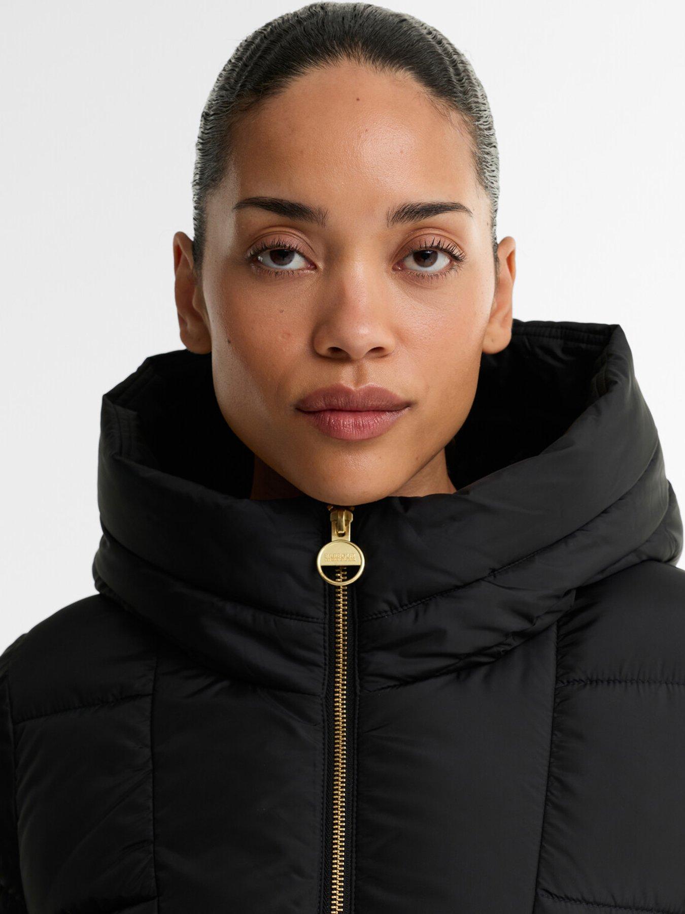 Image 4 of 5 of Barbour International Womens Brantley Quilted Hooded Funnel Neck Jacket - Black