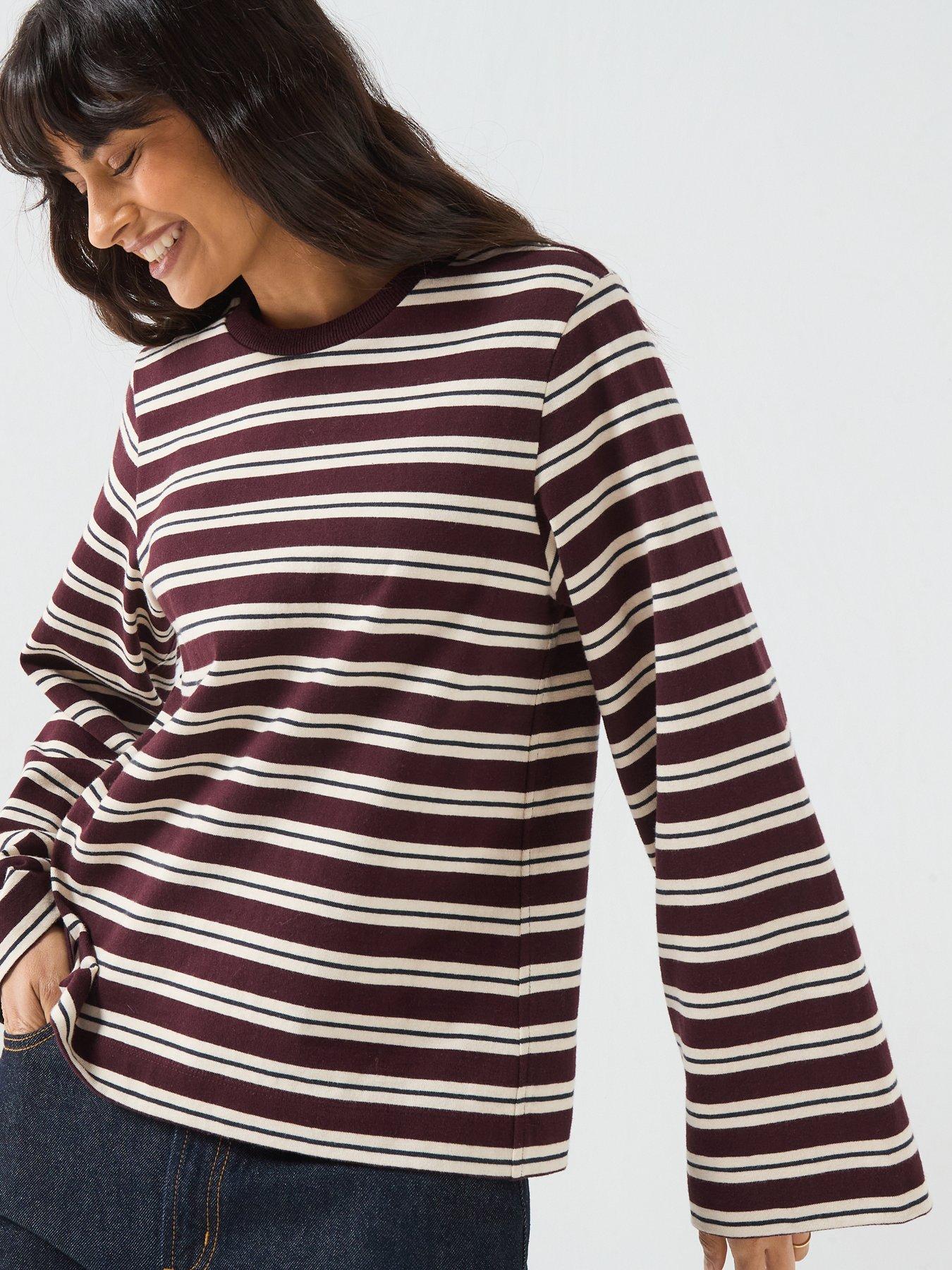 Image 1 of 6 of Barbour Womens Breton Stripe Relaxed Long Sleeve T-Shirt - Brown
