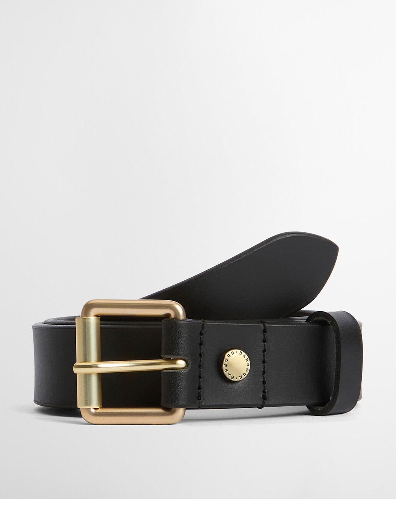 Image 1 of 5 of Barbour Womens Smooth Leather Gold-Tone Buckle Belt - Black