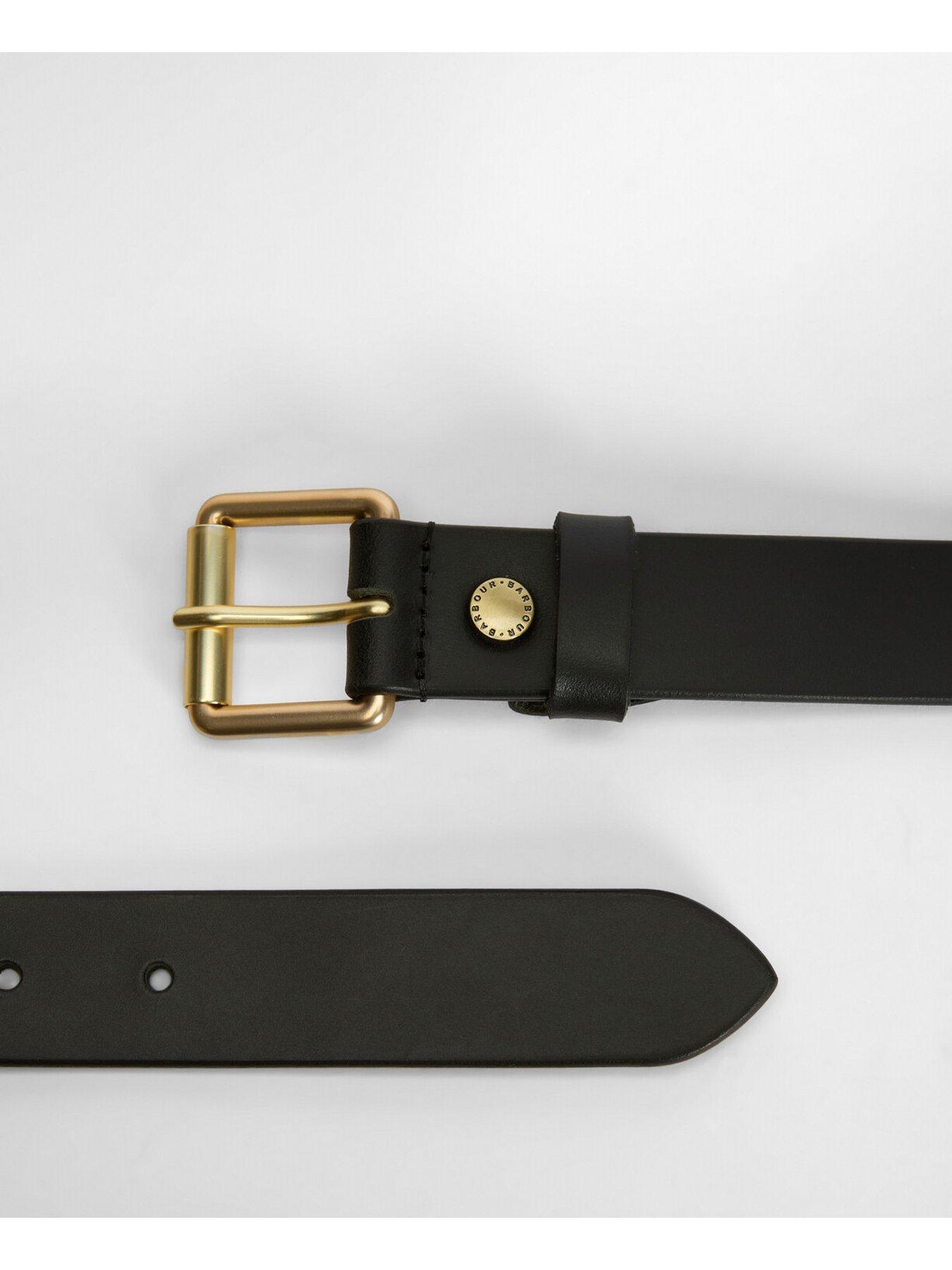 Image 2 of 5 of Barbour Womens Smooth Leather Gold-Tone Buckle Belt - Black