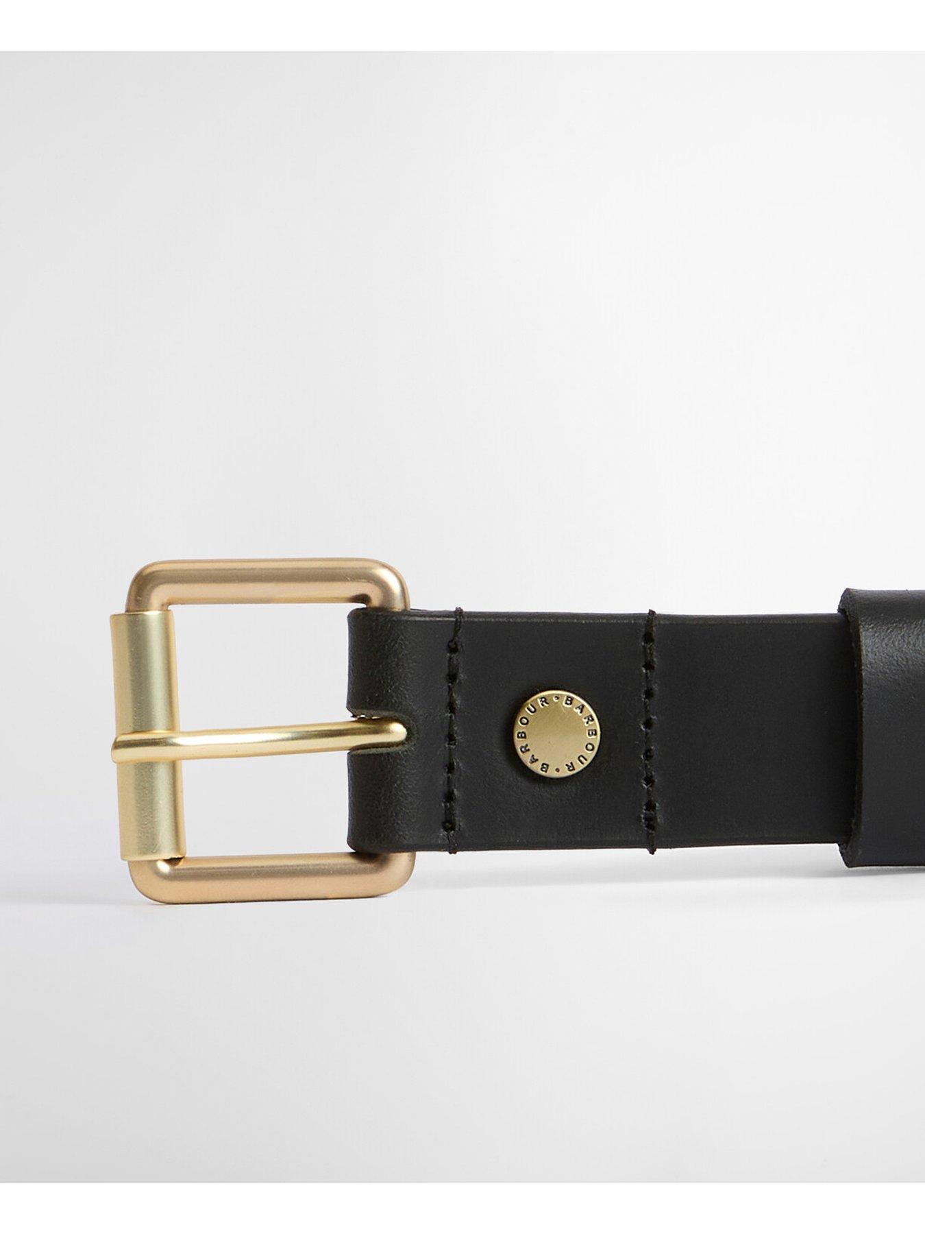 Image 3 of 5 of Barbour Womens Smooth Leather Gold-Tone Buckle Belt - Black