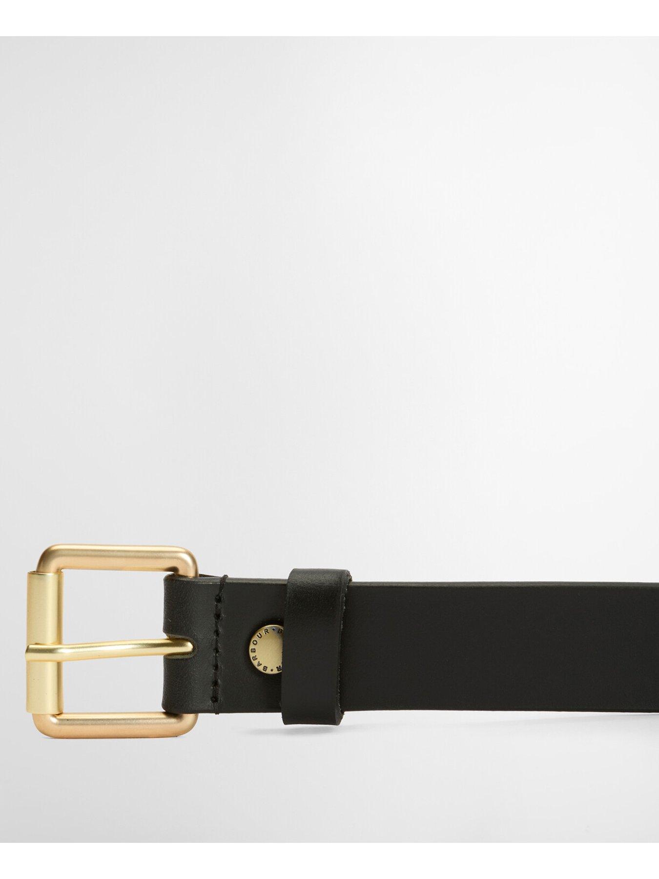 Image 4 of 5 of Barbour Womens Smooth Leather Gold-Tone Buckle Belt - Black