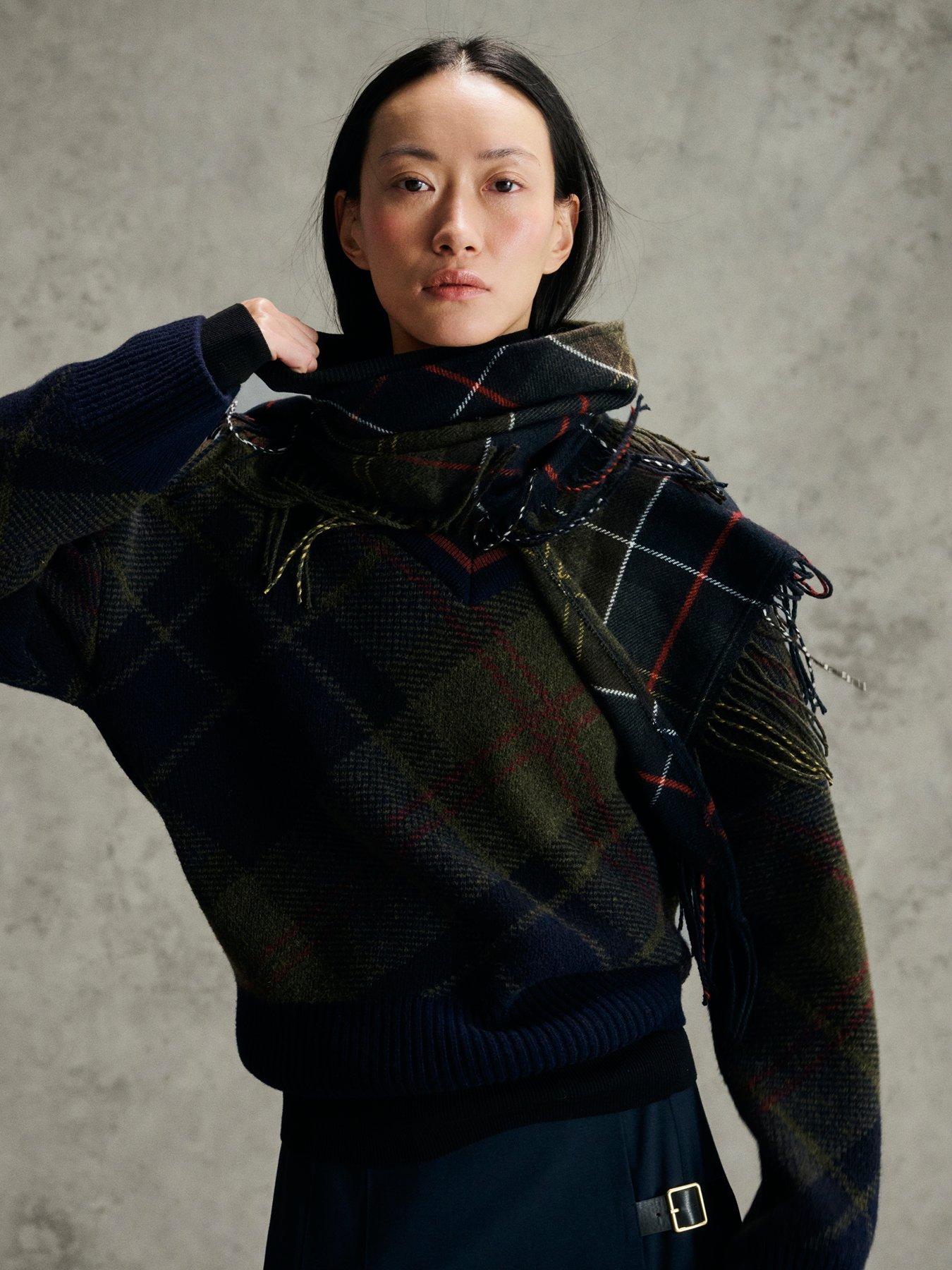 Image 5 of 5 of Barbour Womens Kirklees Tartan Triangular Tassel Trim Scarf - Tartan