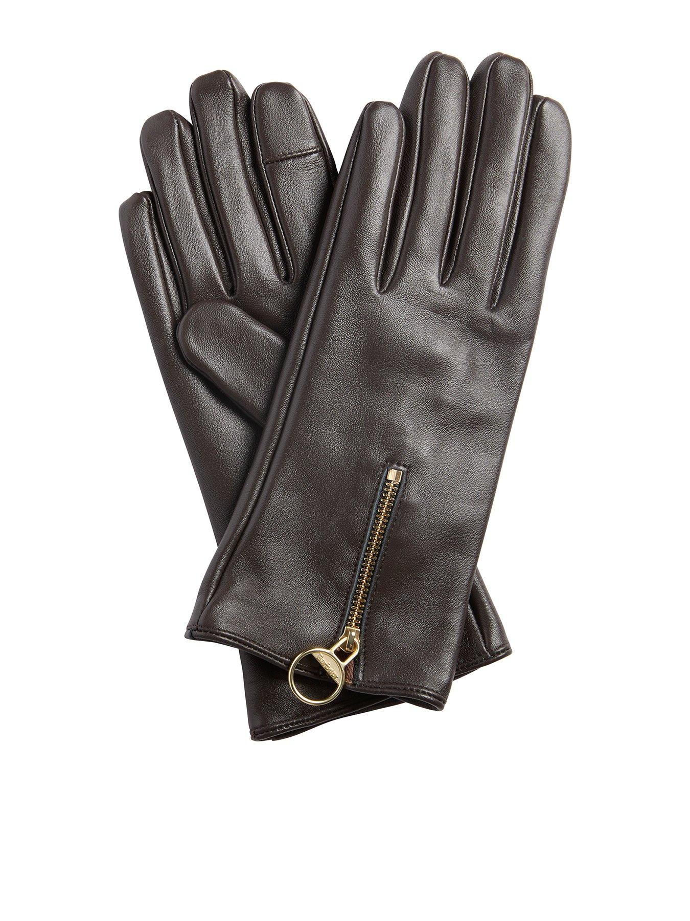 Image 1 of 2 of Barbour Womens Zip Cuff Arlene Leather Gloves - Brown