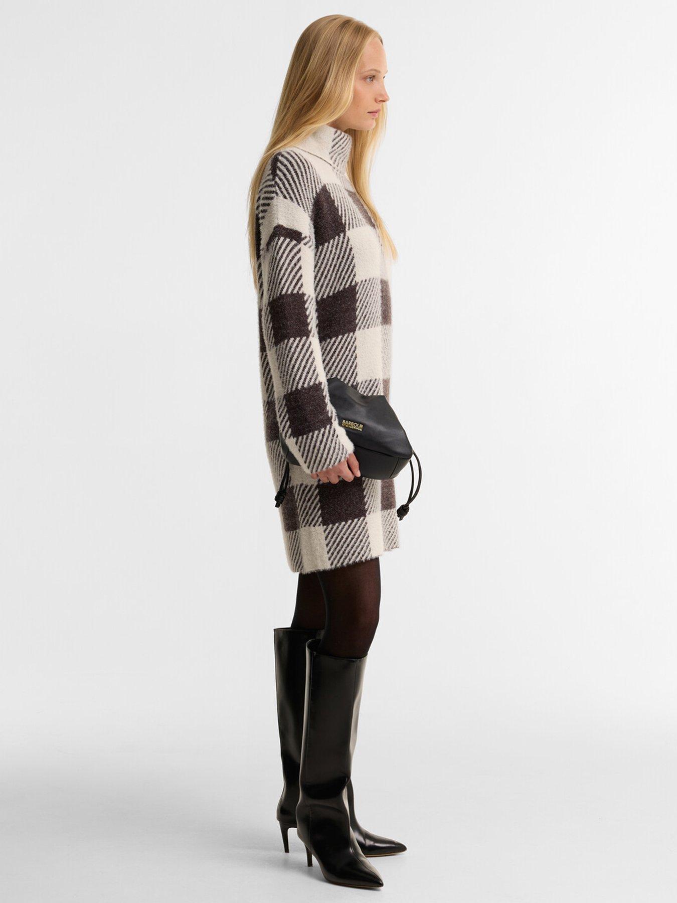 Image 3 of 5 of Barbour International Womens Check Roll Neck Long Sleeve Mini Dress - Brown