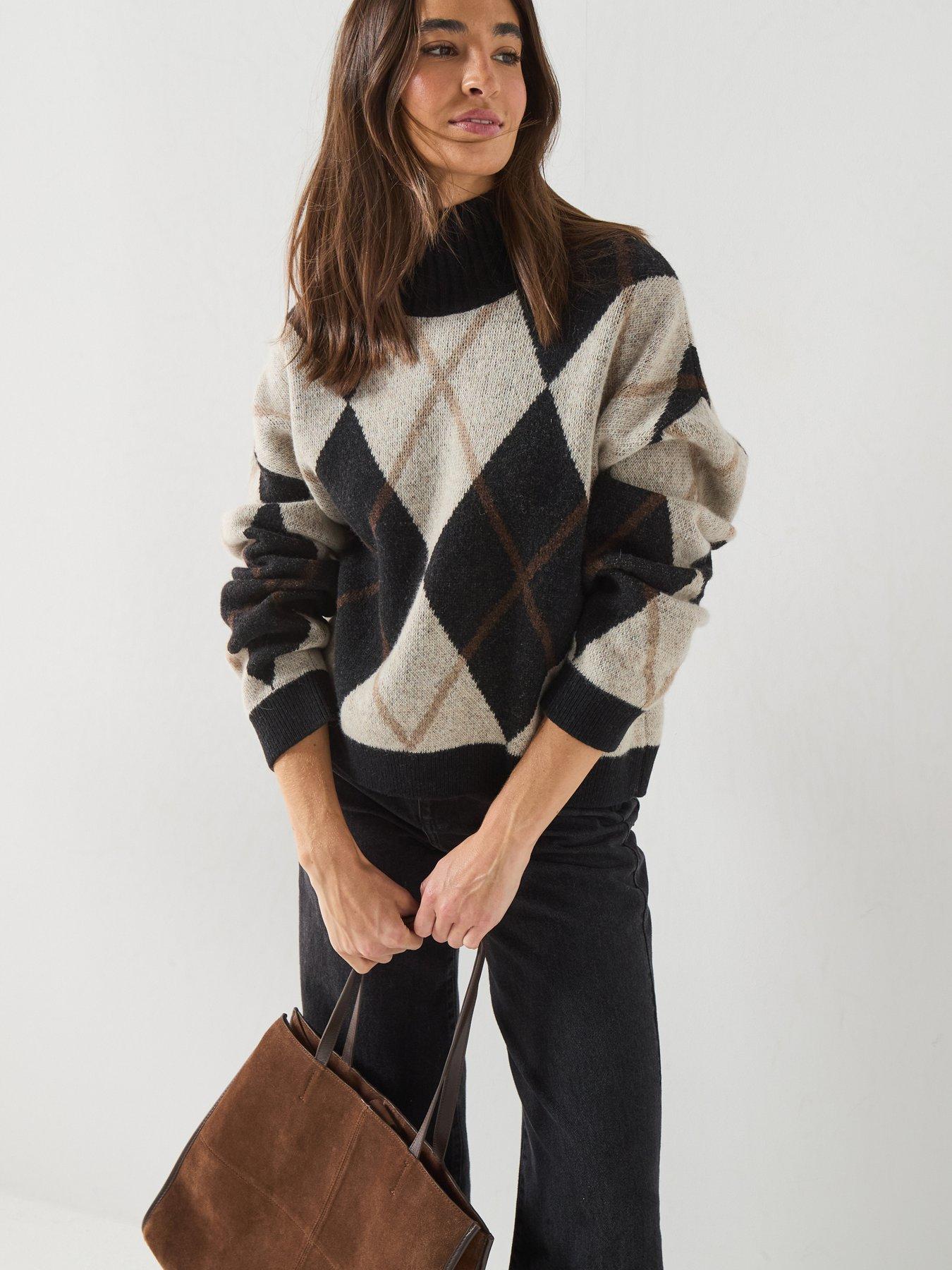Image 1 of 6 of Barbour Womens Argyle Roll Neck Slouchy Jumper - Multi