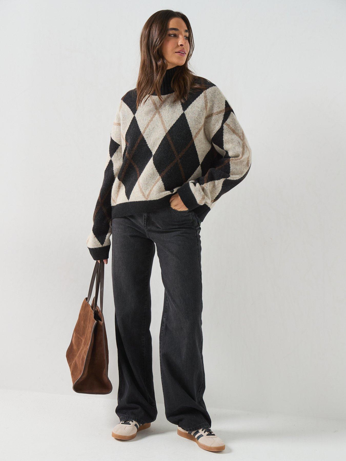 Image 3 of 6 of Barbour Womens Argyle Roll Neck Slouchy Jumper - Multi