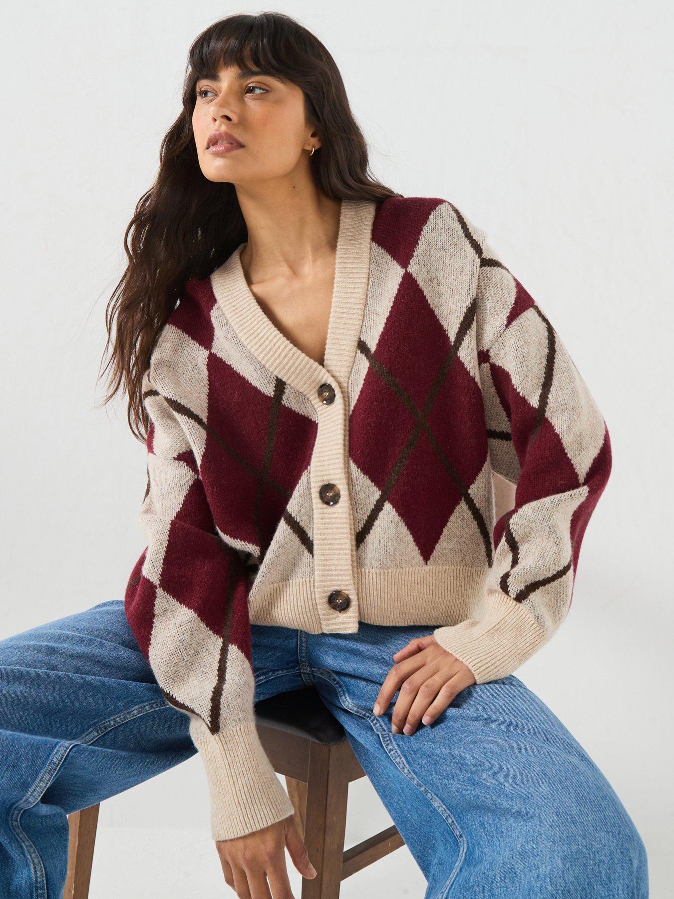 Image 1 of 6 of Barbour Womens Harleigh Argyle Jacquard Wool-Blend Cardigan - Multi