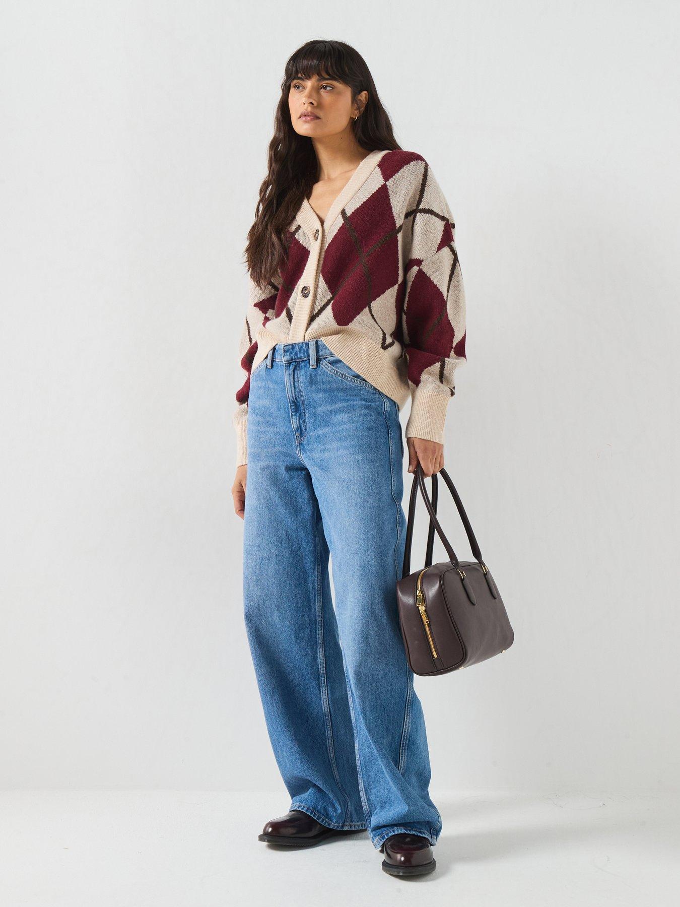 Image 3 of 6 of Barbour Womens Harleigh Argyle Jacquard Wool-Blend Cardigan - Multi