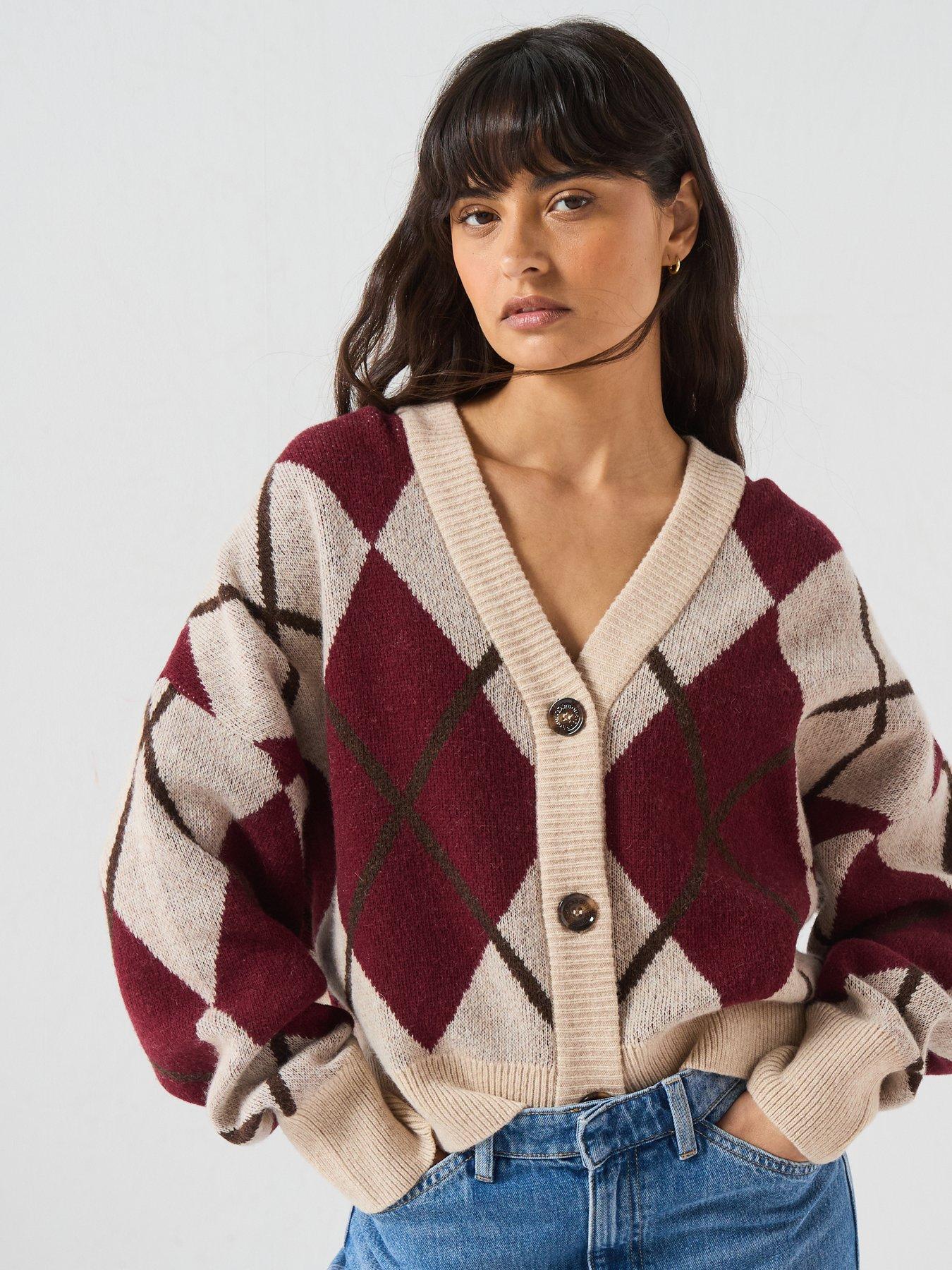 Image 5 of 6 of Barbour Womens Harleigh Argyle Jacquard Wool-Blend Cardigan - Multi
