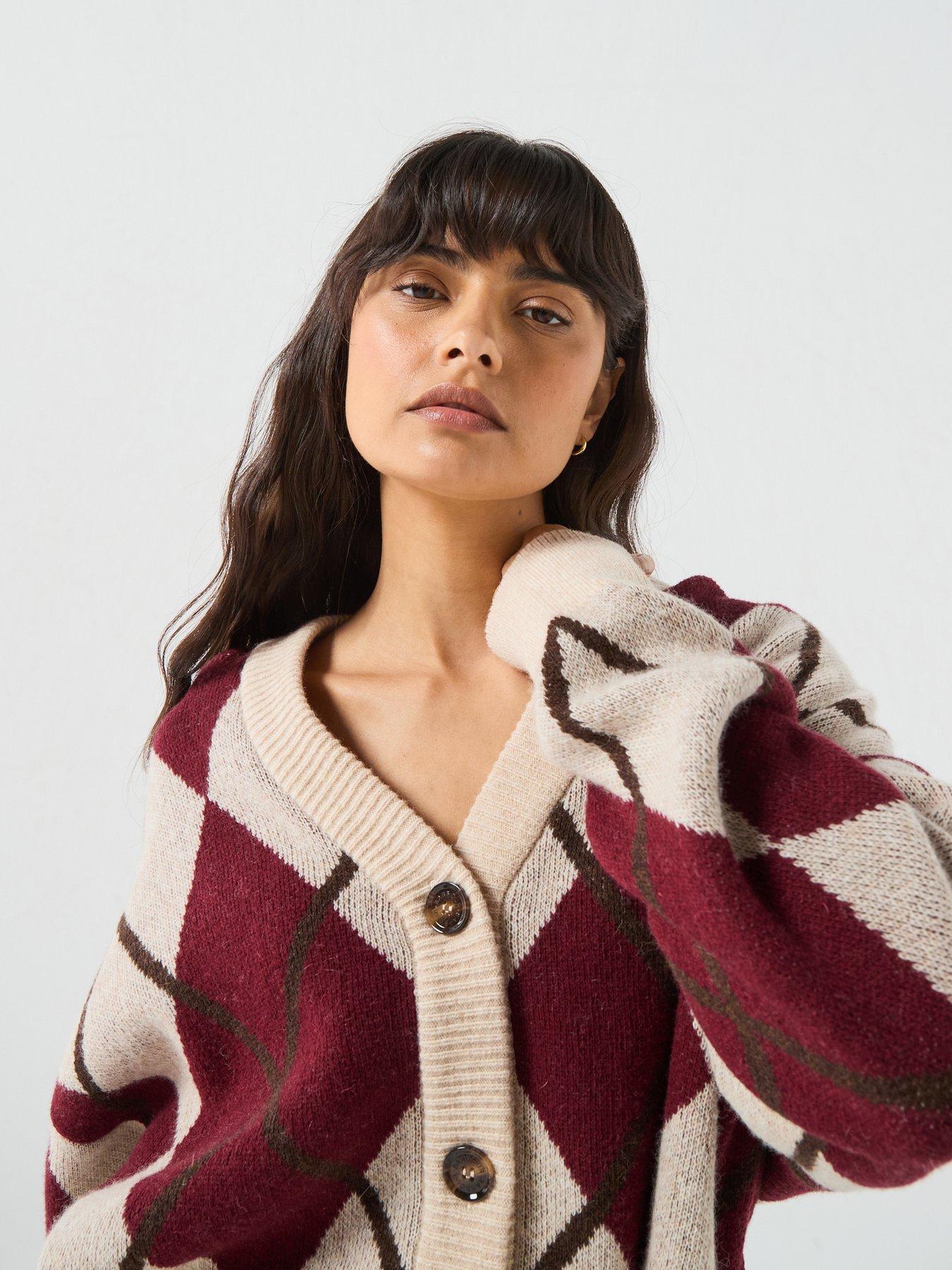Image 6 of 6 of Barbour Womens Harleigh Argyle Jacquard Wool-Blend Cardigan - Multi